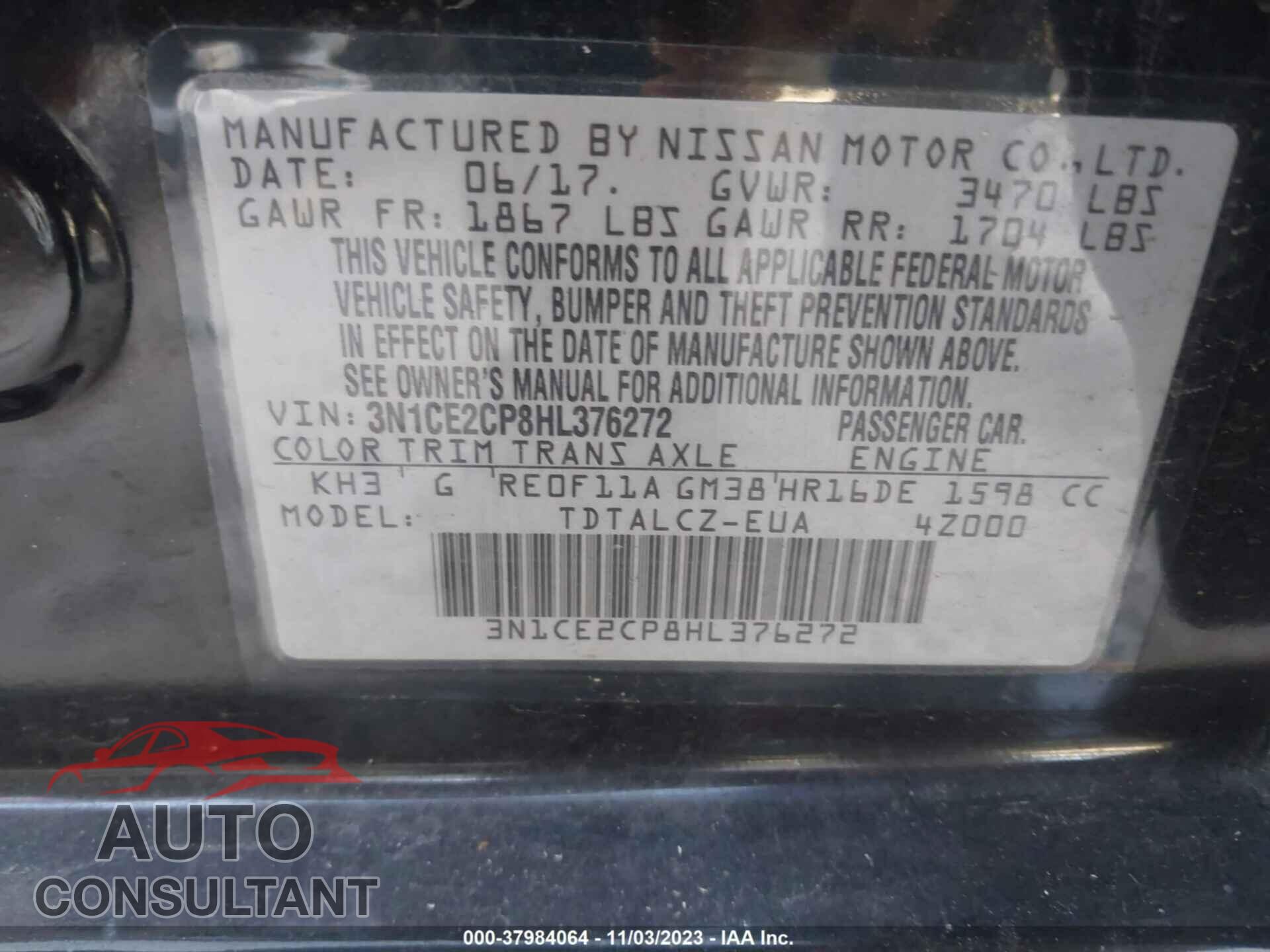 NISSAN VERSA NOTE 2017 - 3N1CE2CP8HL376272