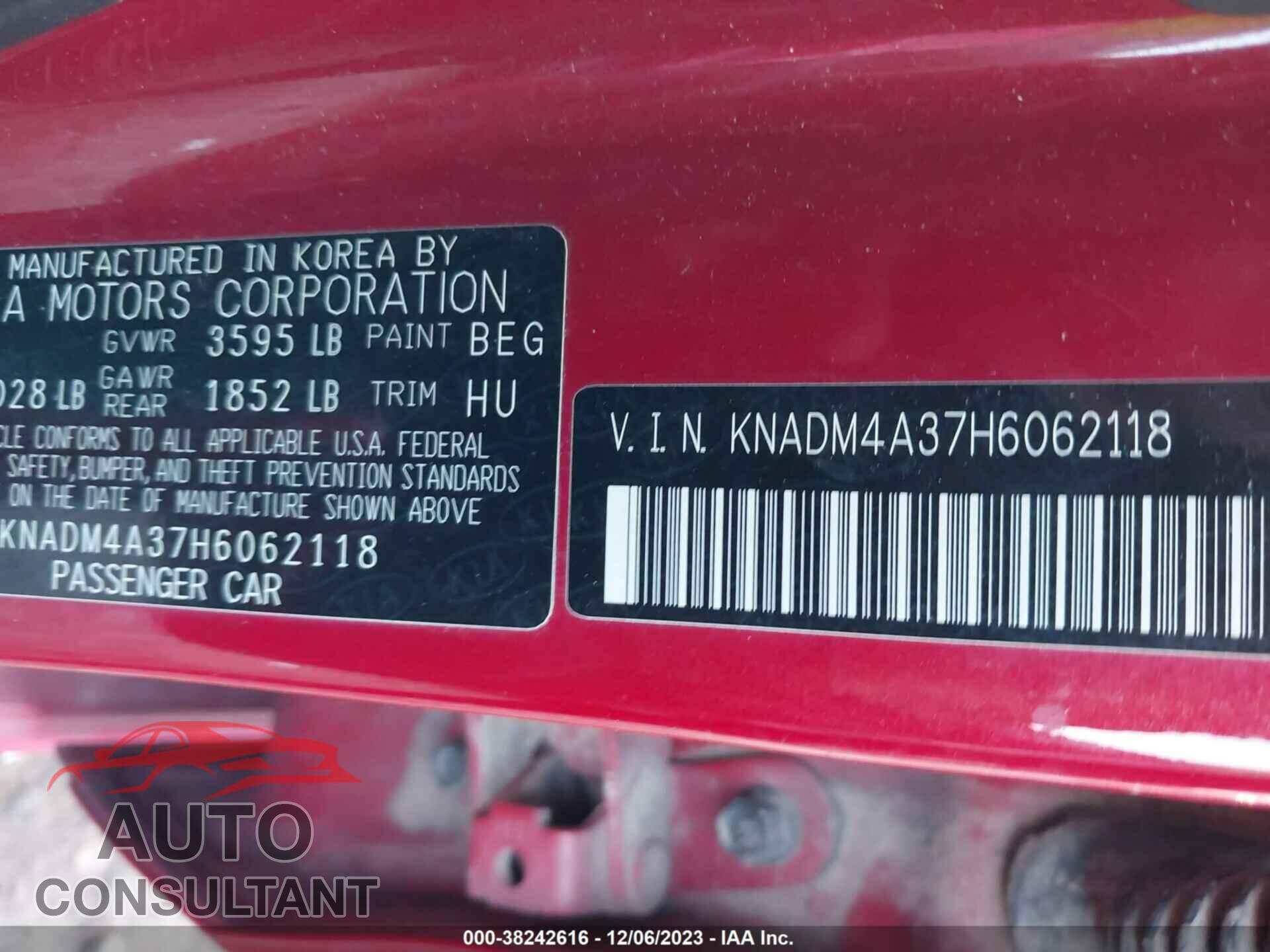 KIA RIO 2017 - KNADM4A37H6062118