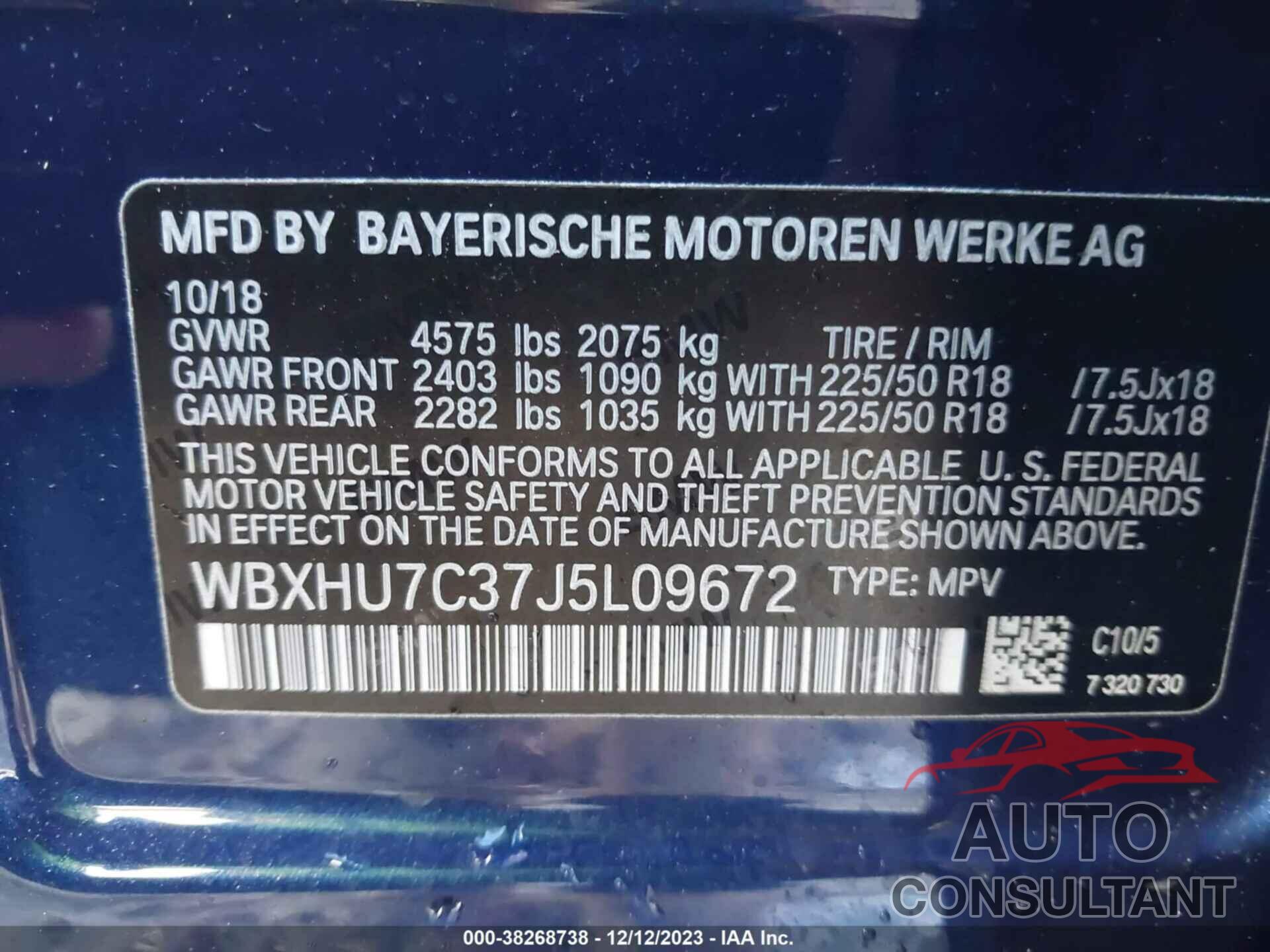 BMW X1 2018 - WBXHU7C37J5L09672