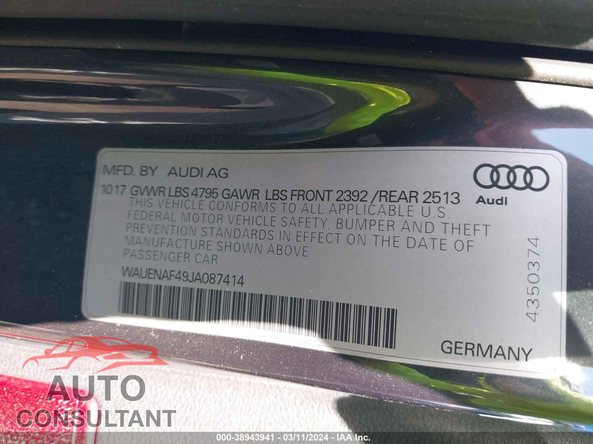 AUDI A4 2018 - WAUENAF49JA087414