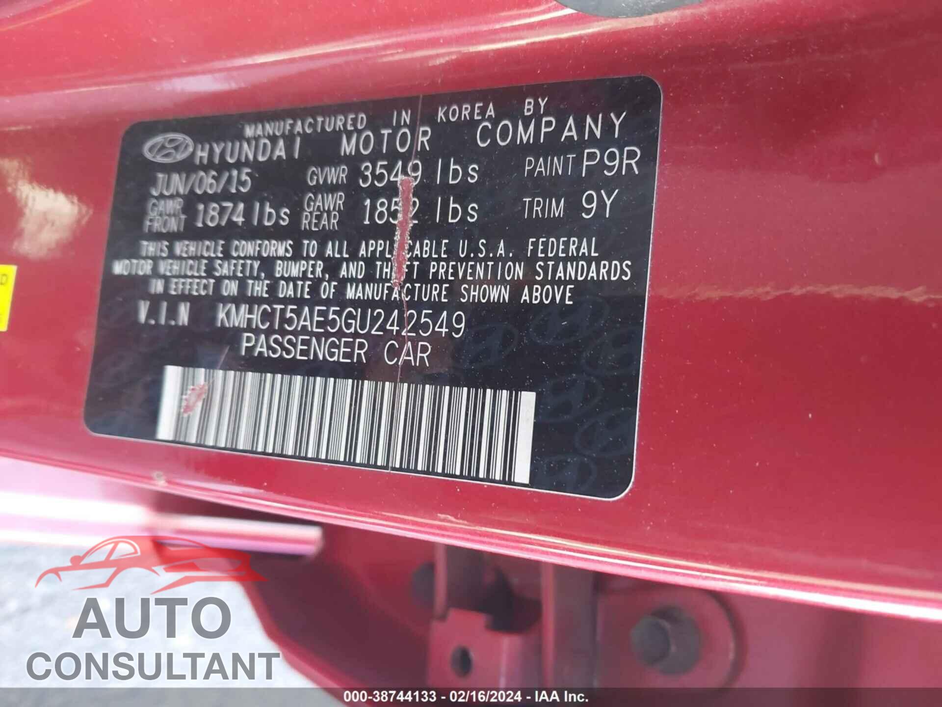 HYUNDAI ACCENT 2016 - KMHCT5AE5GU242549