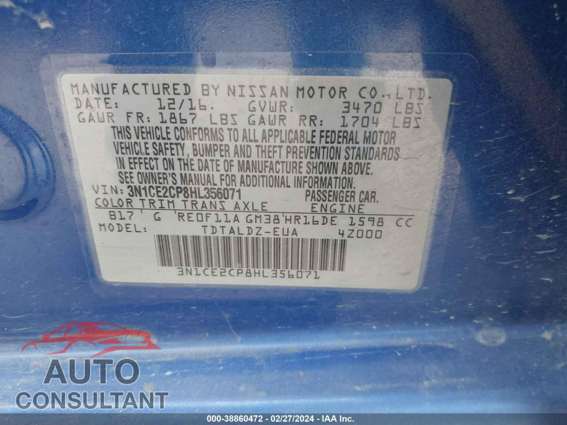 NISSAN VERSA NOTE 2017 - 3N1CE2CP8HL356071