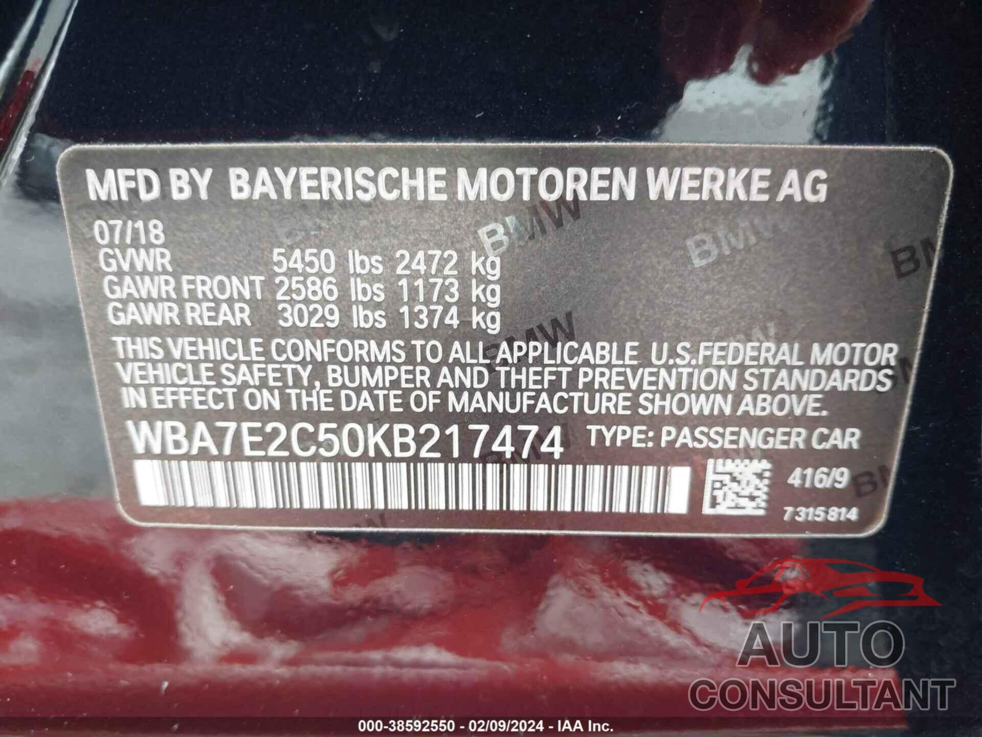 BMW 740I 2019 - WBA7E2C50KB217474