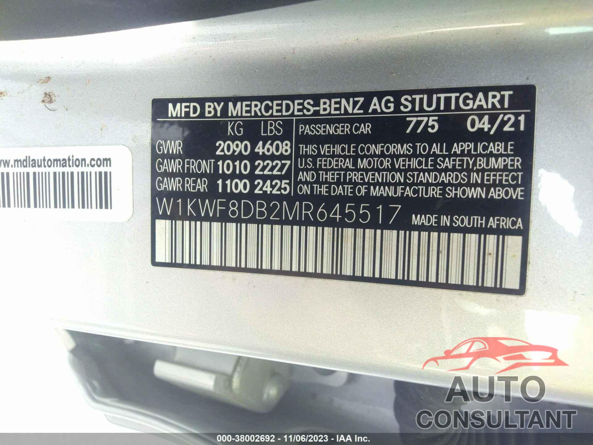 MERCEDES-BENZ C 300 2021 - W1KWF8DB2MR645517