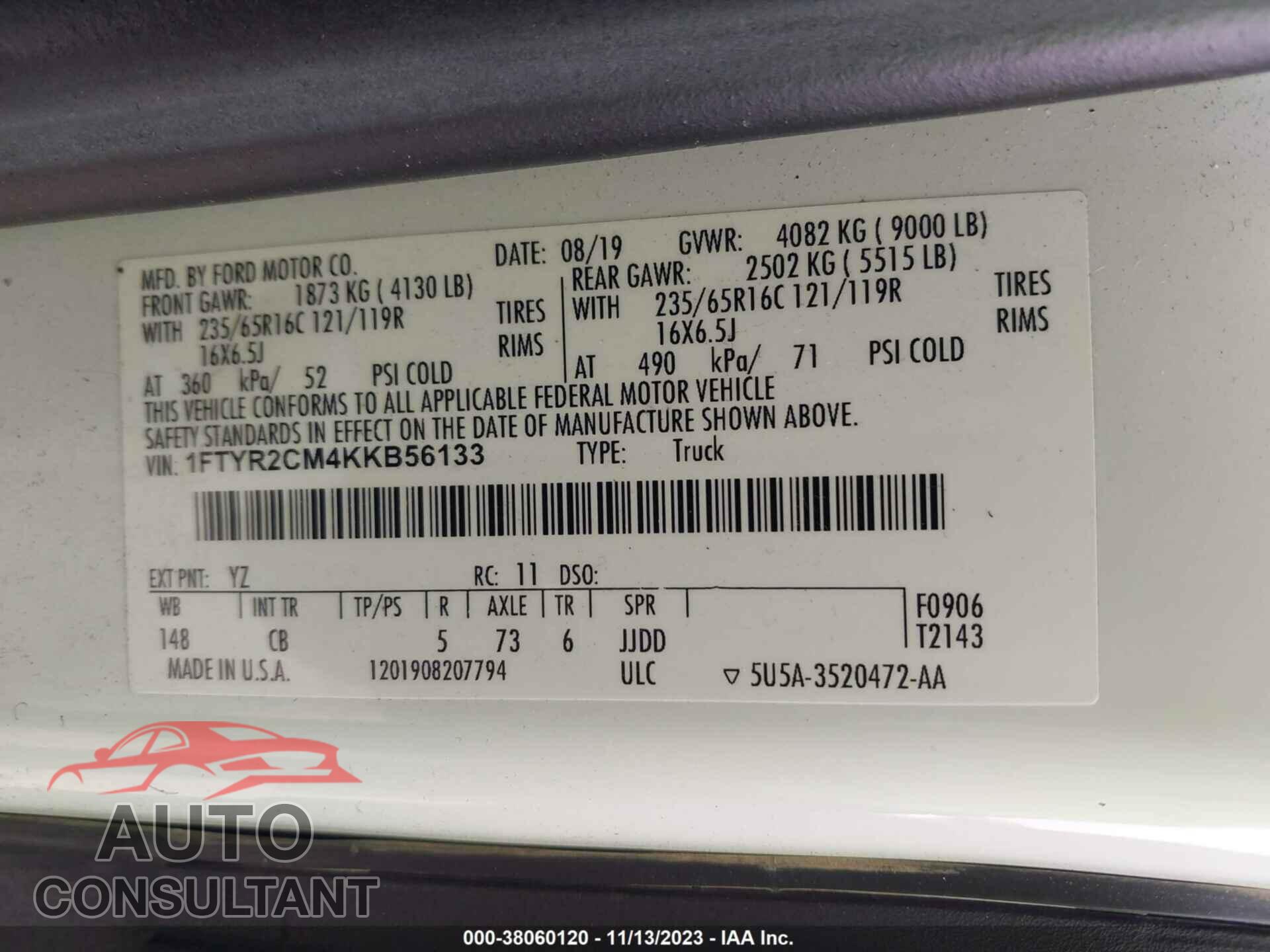 FORD TRANSIT 2019 - 1FTYR2CM4KKB56133