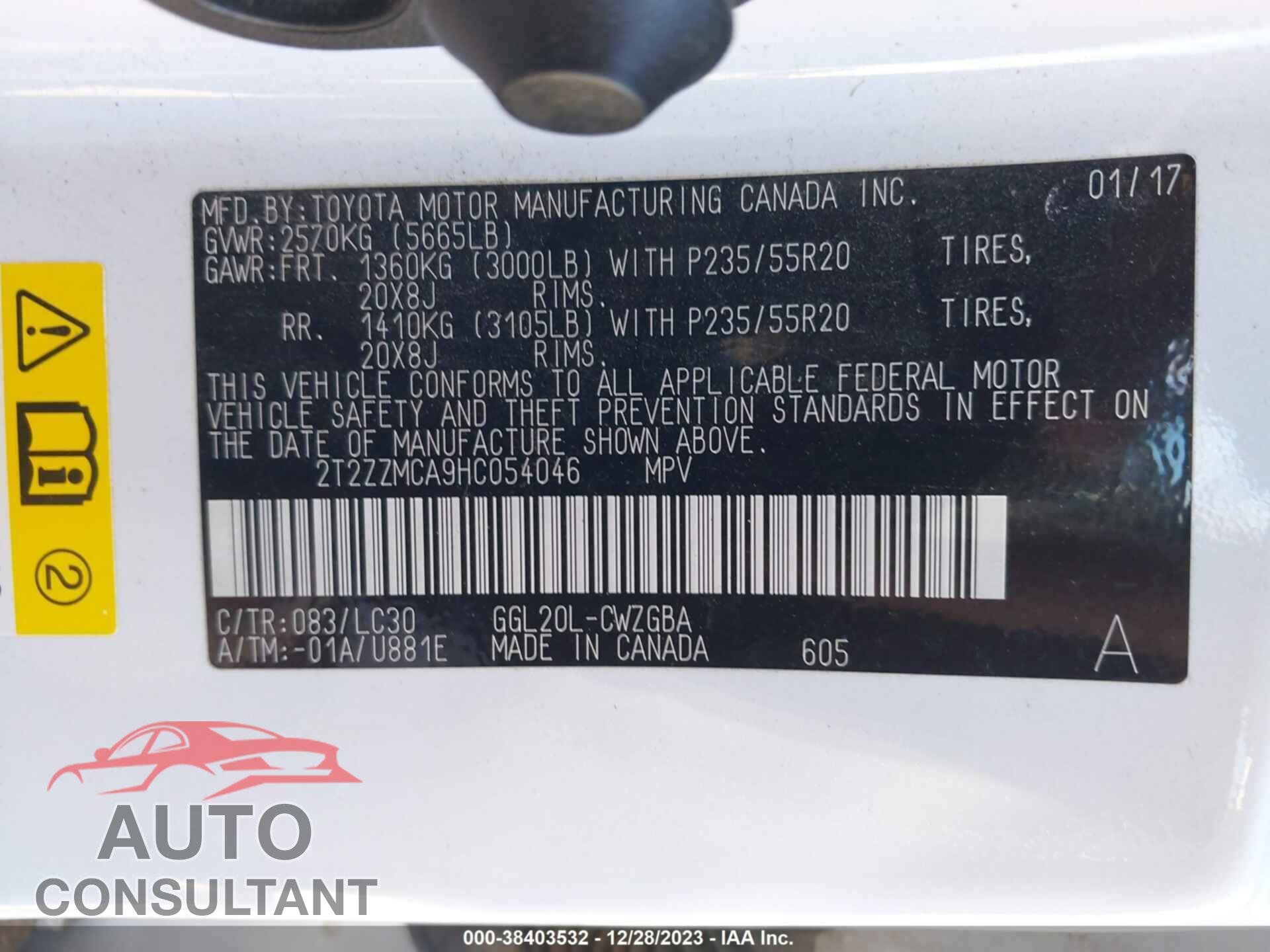 LEXUS RX 350 2017 - 2T2ZZMCA9HC054046