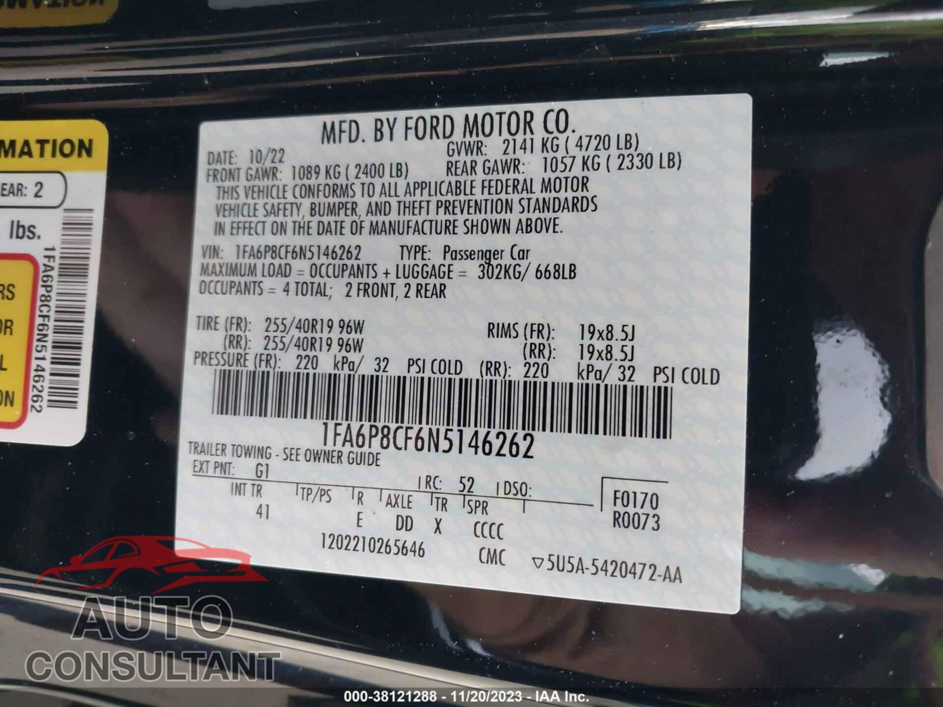 FORD MUSTANG 2022 - 1FA6P8CF6N5146262