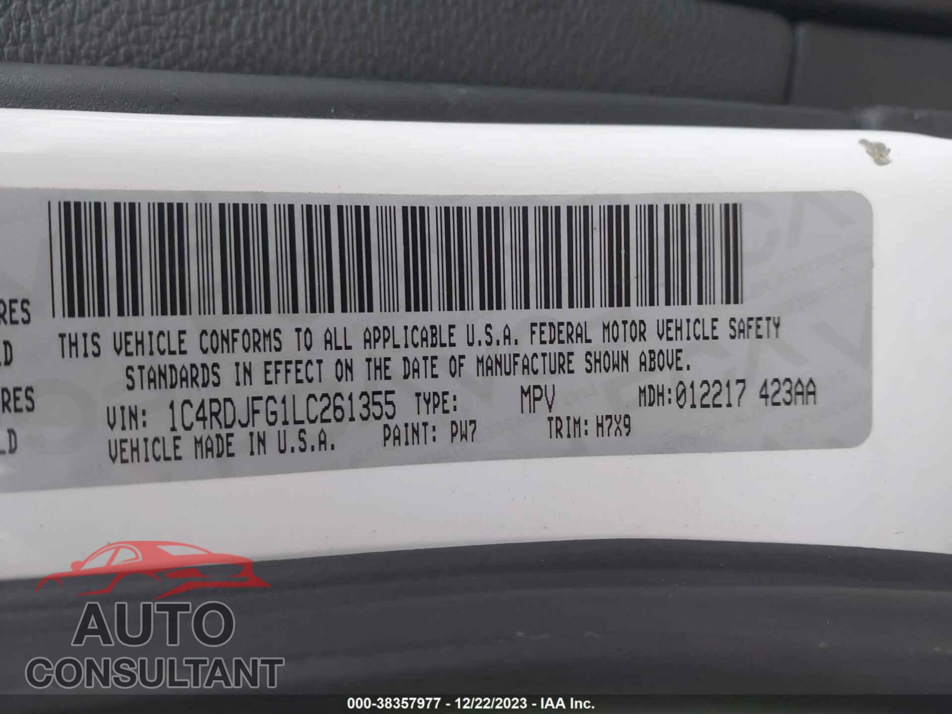DODGE DURANGO 2020 - 1C4RDJFG1LC261355