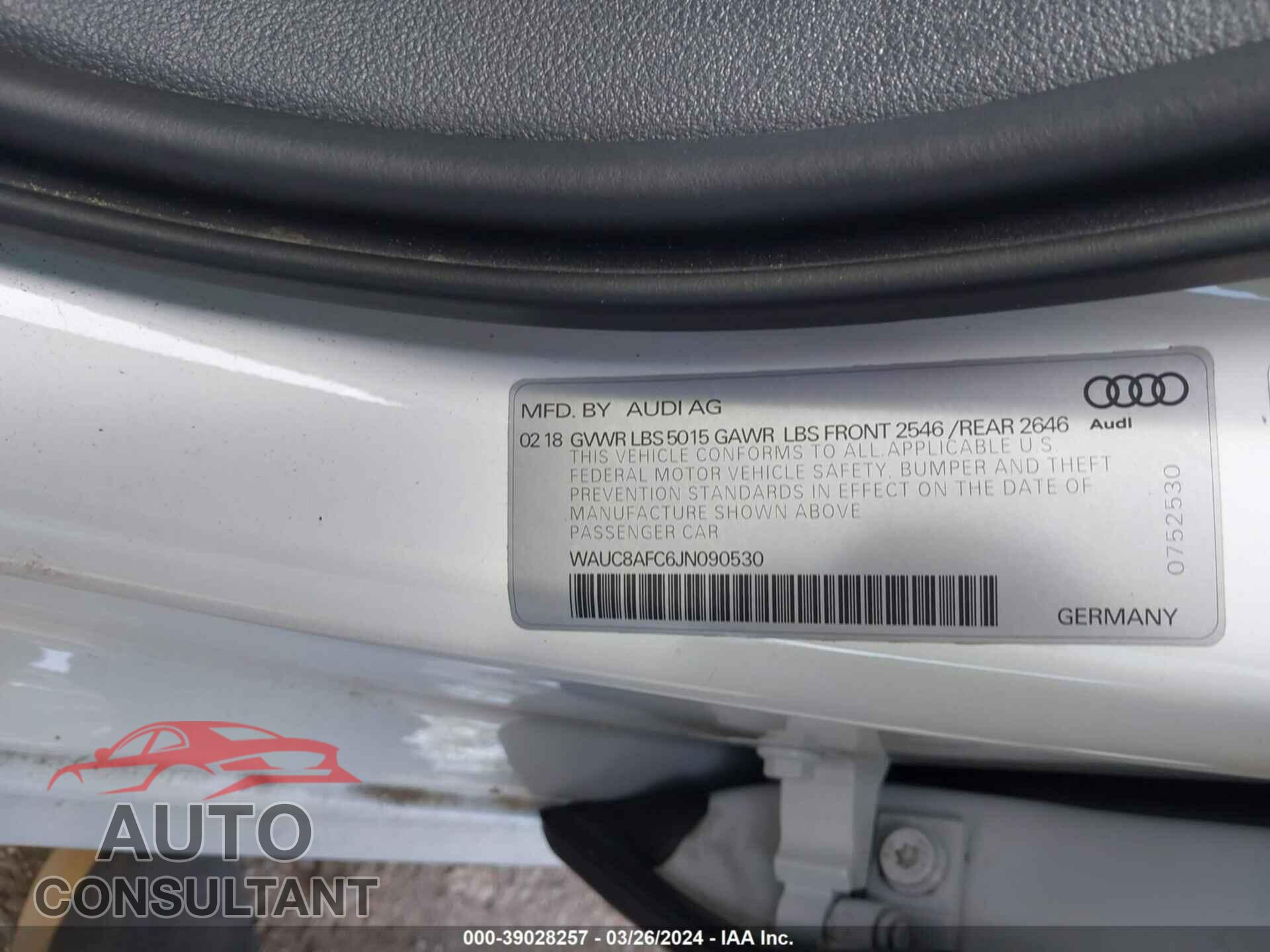 AUDI A6 2018 - WAUC8AFC6JN090530