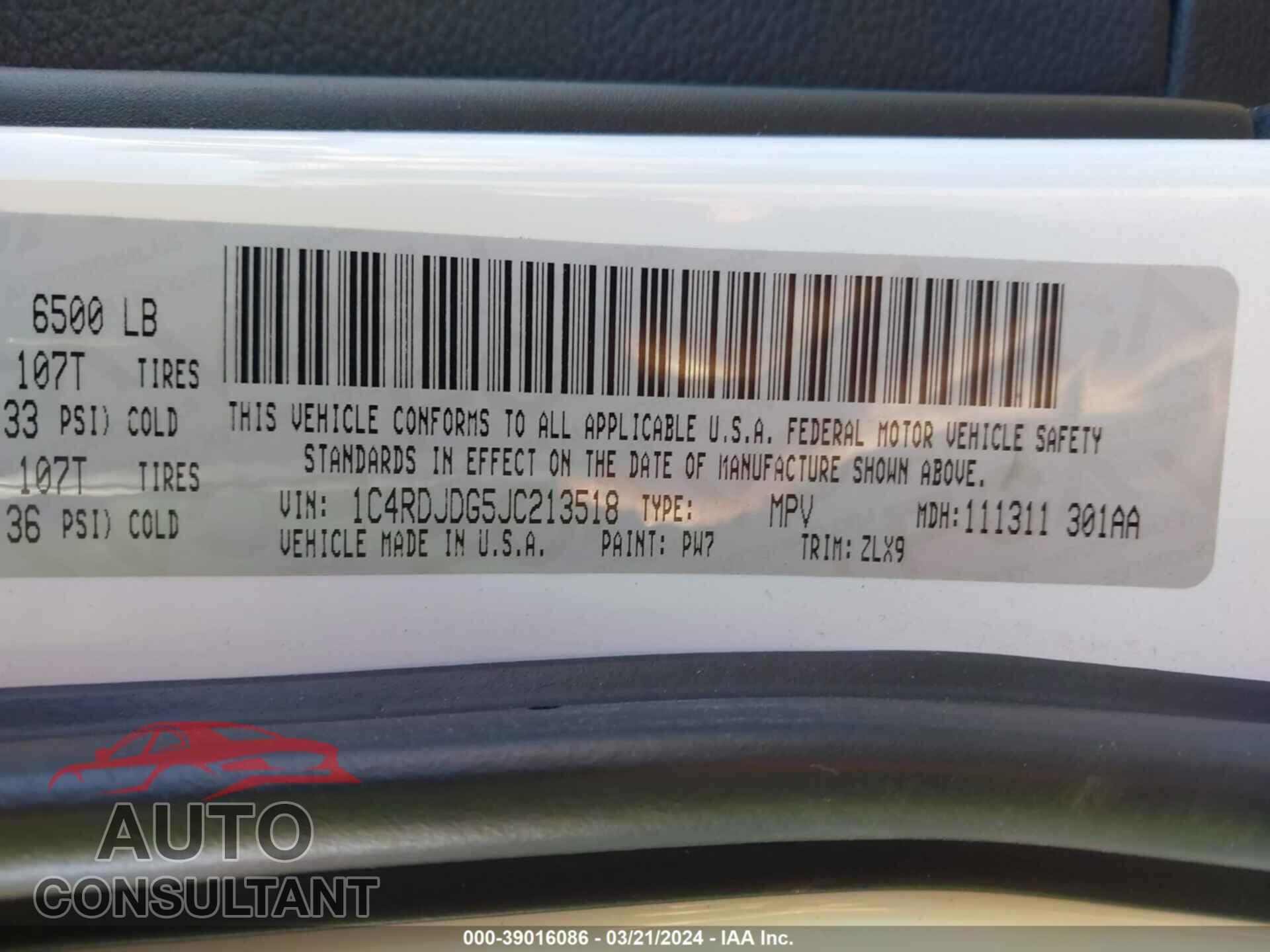 DODGE DURANGO 2018 - 1C4RDJDG5JC213518
