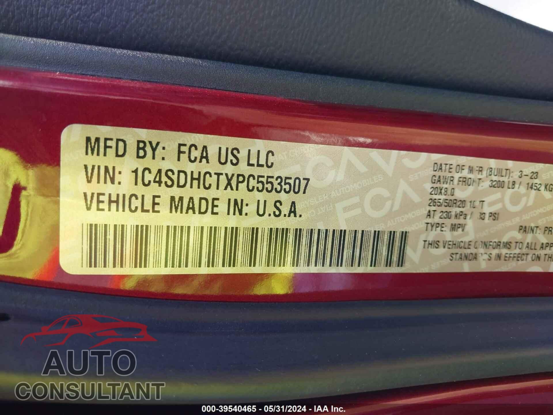 DODGE DURANGO 2023 - 1C4SDHCTXPC553507