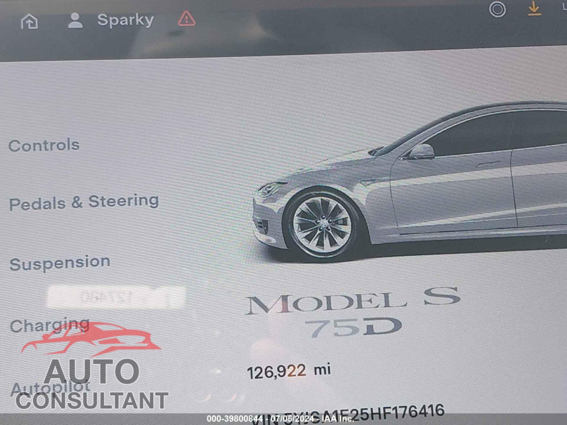 TESLA MODEL S 2017 - 5YJSA1E25HF176416