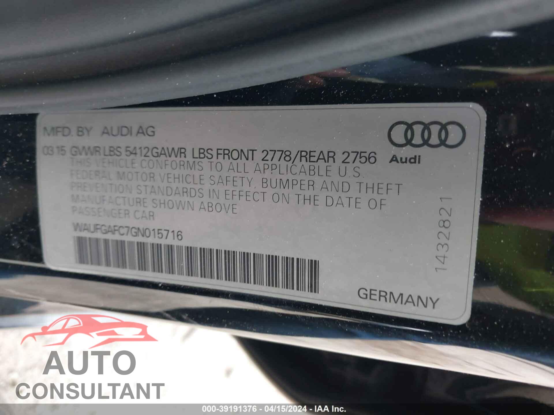 AUDI A6 2016 - WAUFGAFC7GN015716