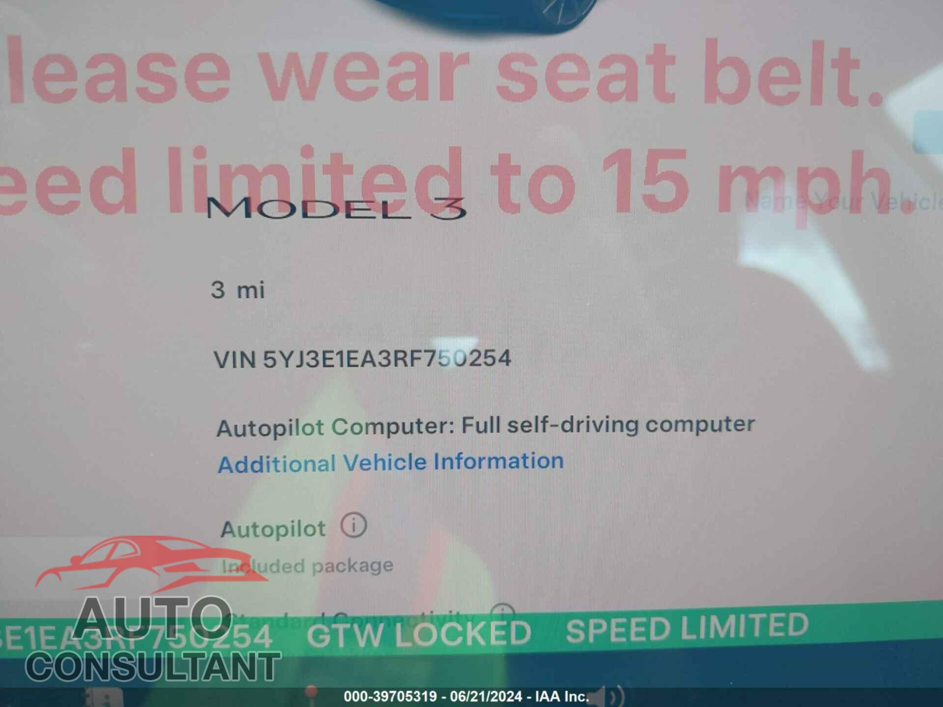 TESLA MODEL 3 2024 - 5YJ3E1EA3RF750254