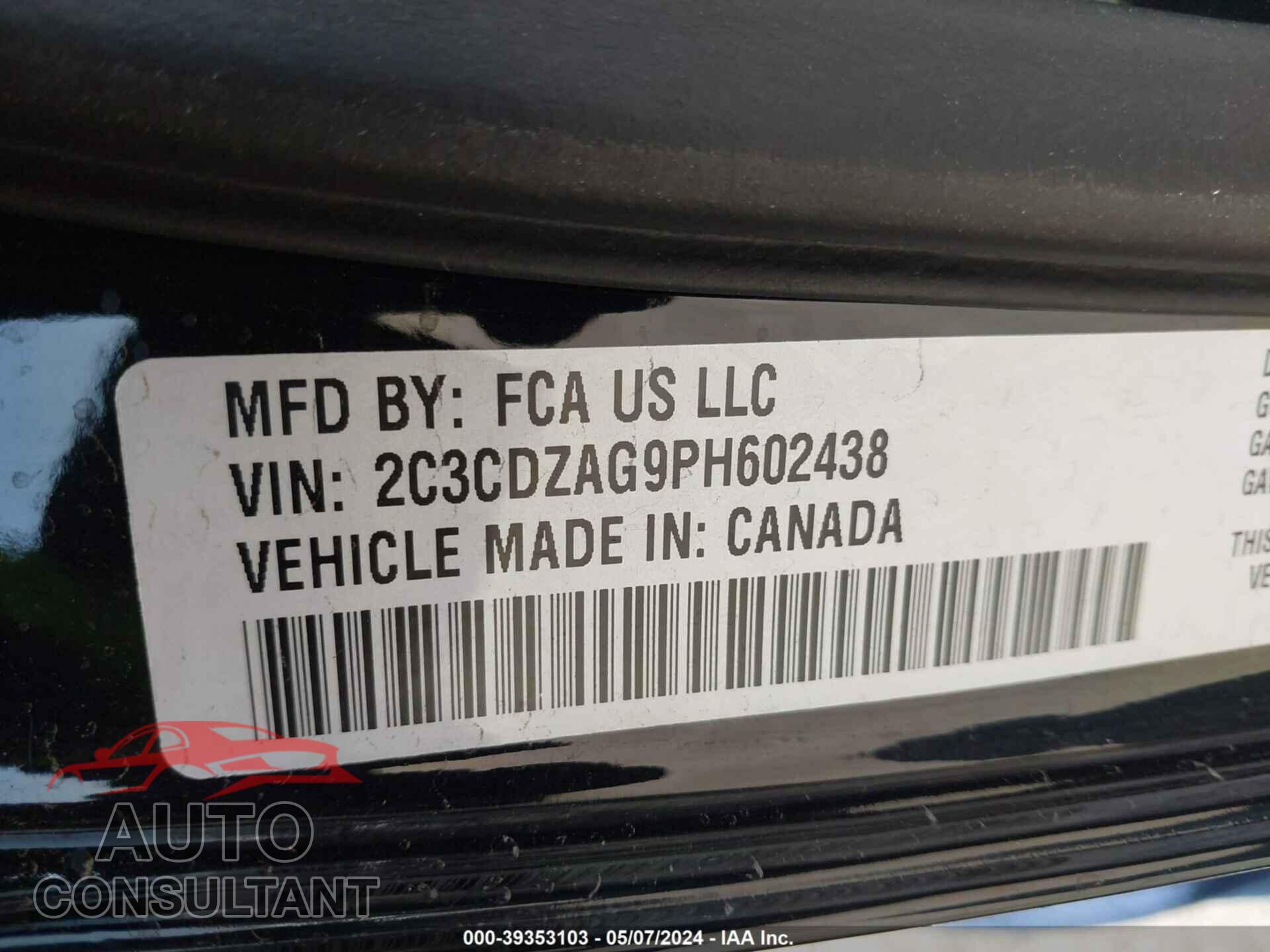 DODGE CHALLENGER 2023 - 2C3CDZAG9PH602438