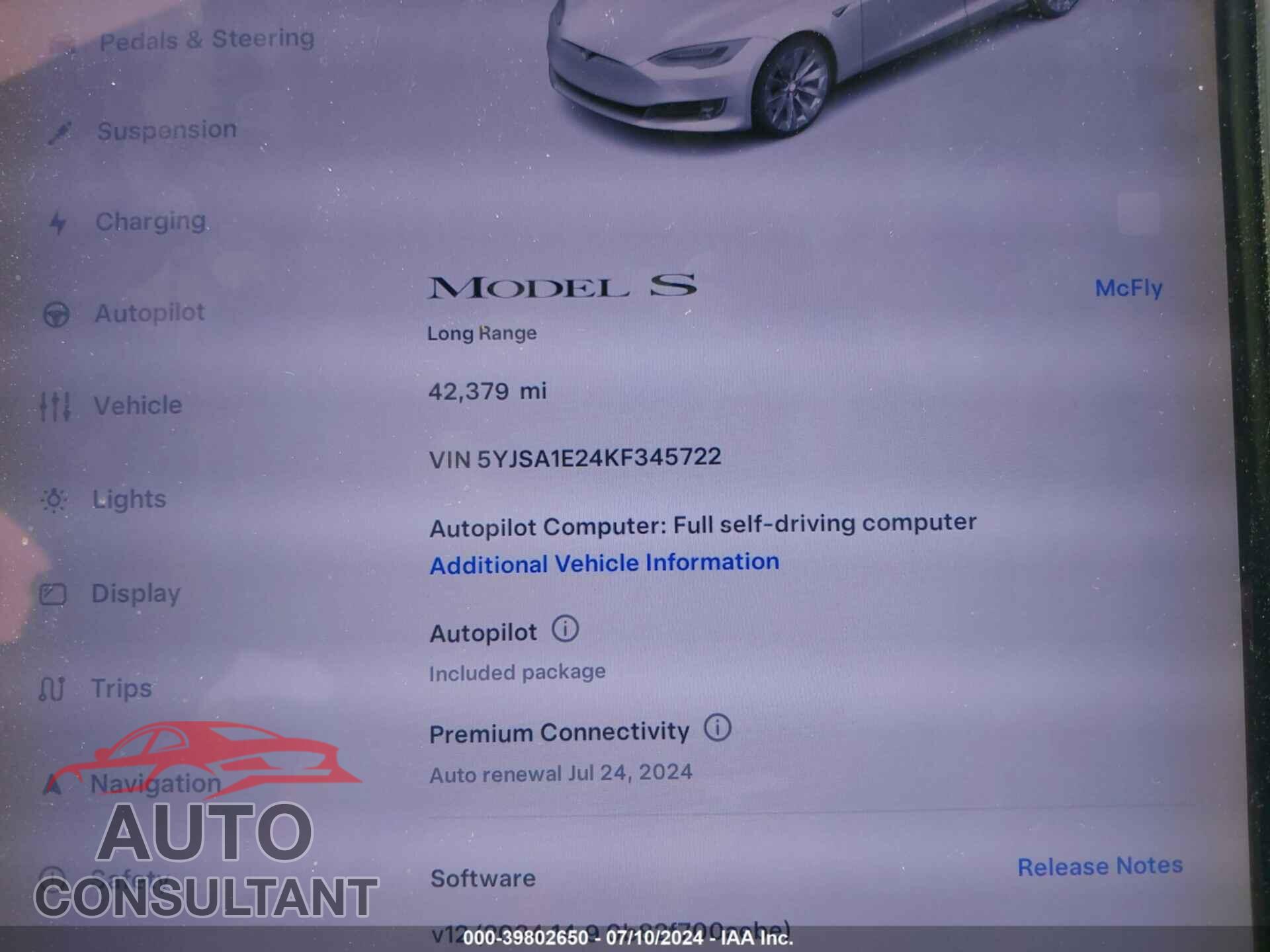 TESLA MODEL S 2019 - 5YJSA1E24KF345722