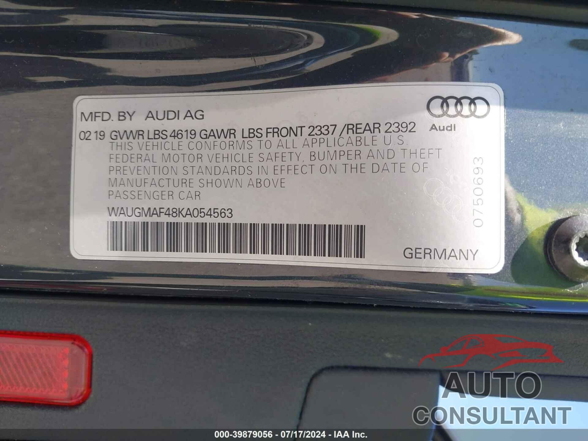 AUDI A4 2019 - WAUGMAF48KA054563