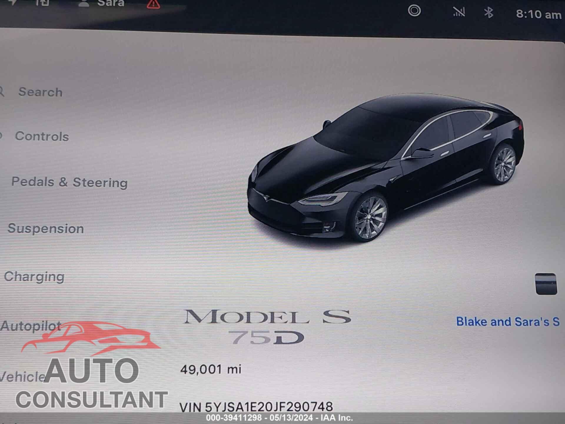 TESLA MODEL S 2018 - 5YJSA1E20JF290748