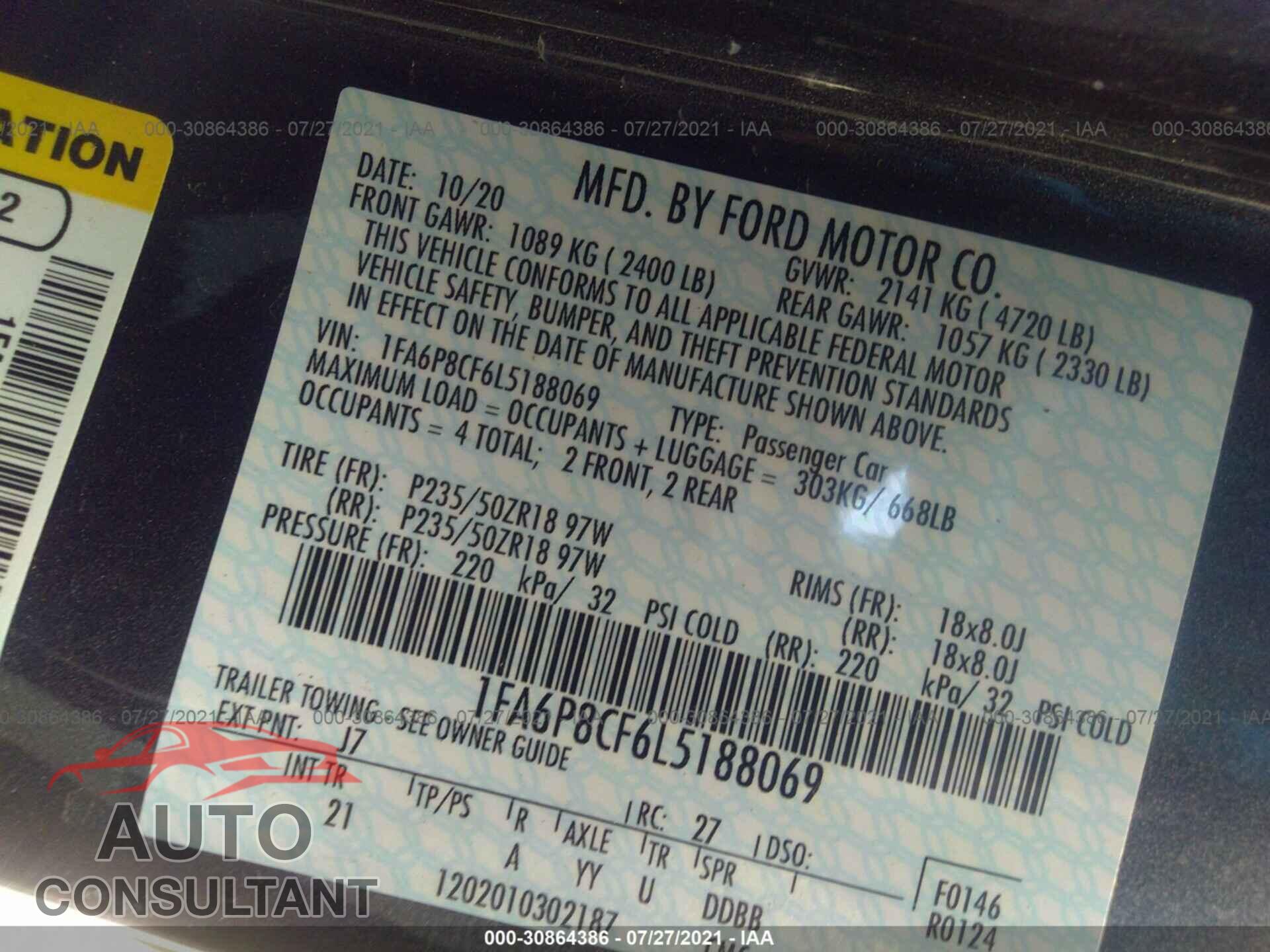 FORD MUSTANG 2020 - 1FA6P8CF6L5188069