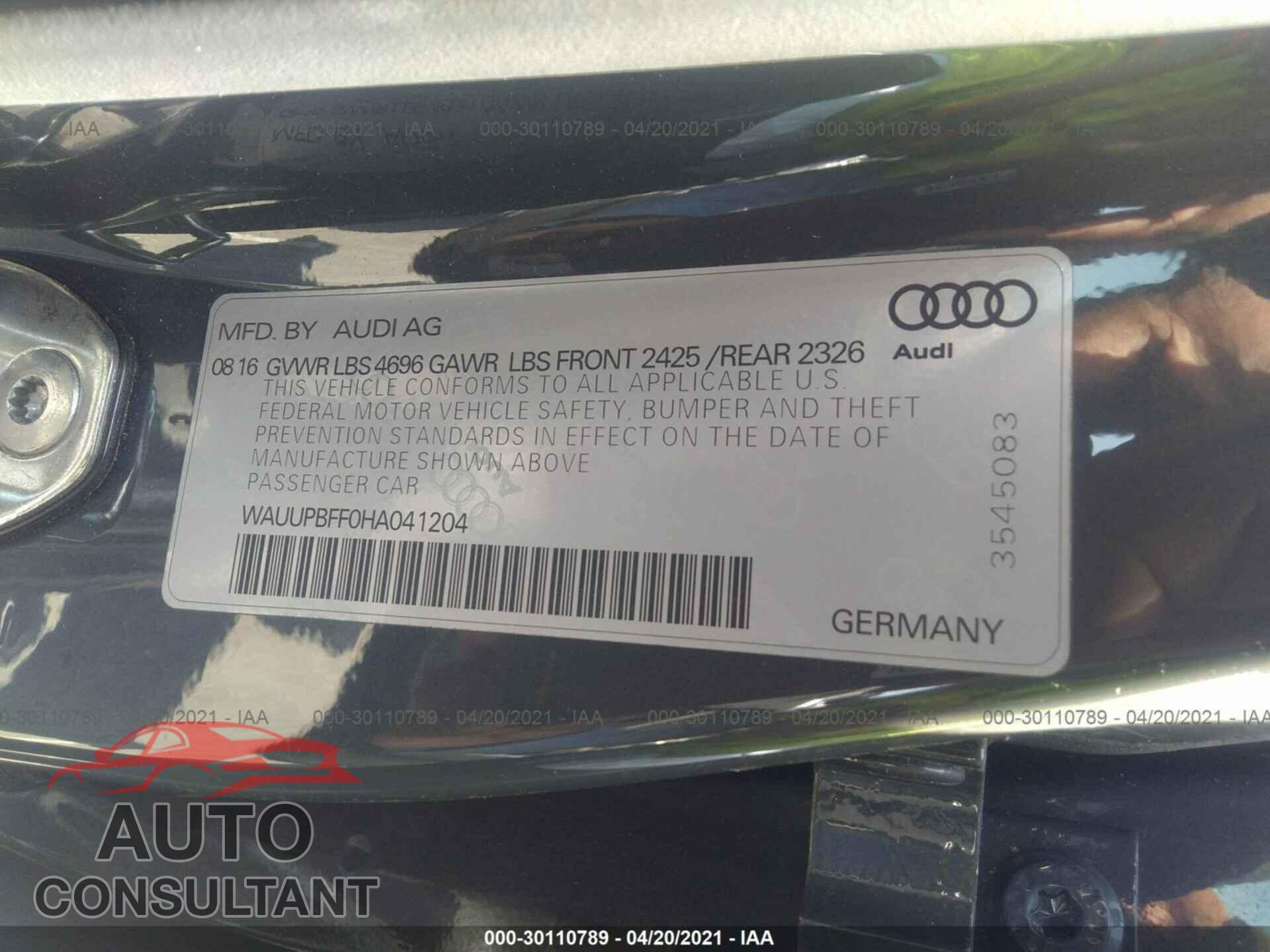 AUDI A3 SPORTBACK E-TRON 2017 - WAUUPBFF0HA041204