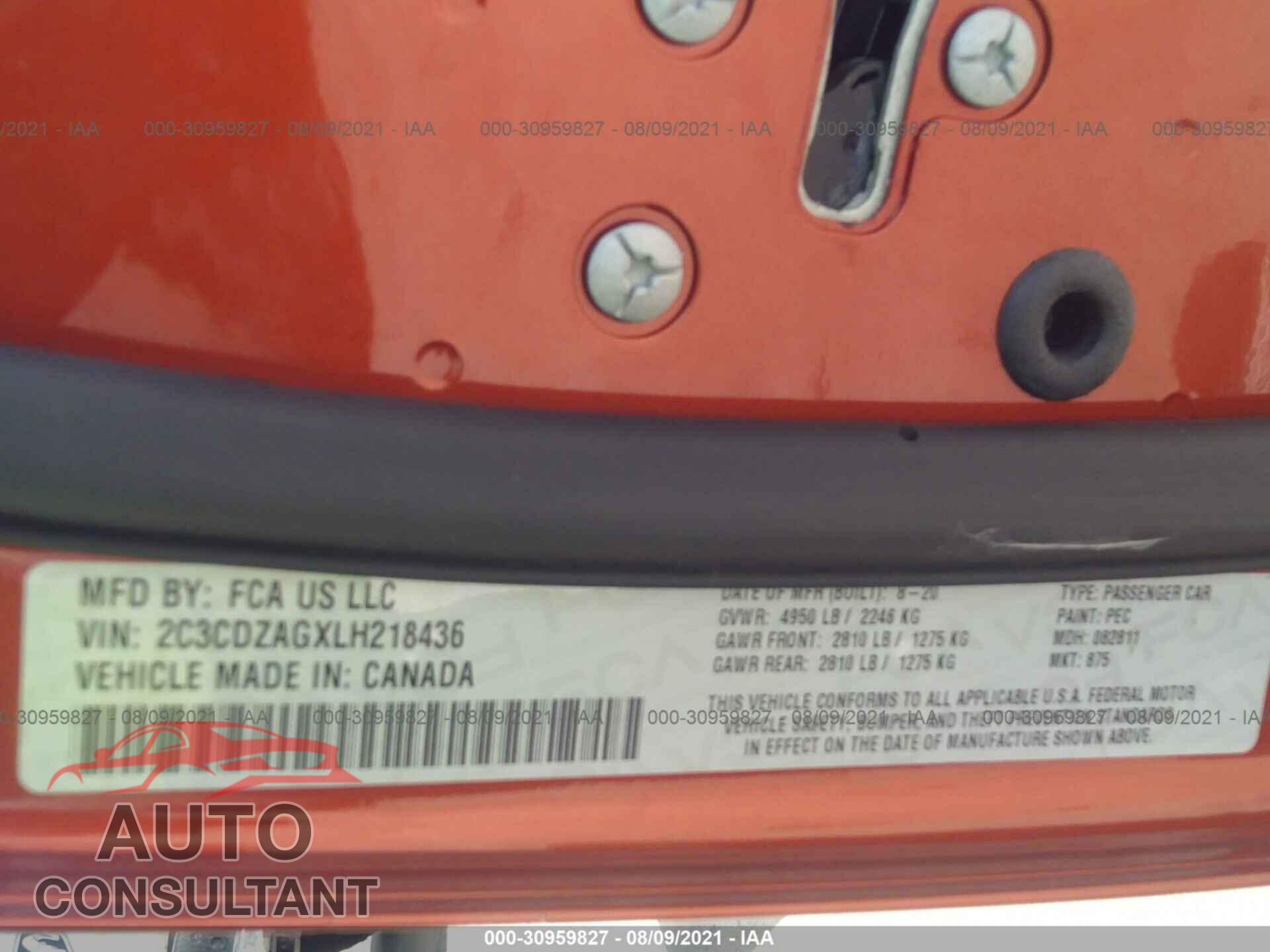 DODGE CHALLENGER 2020 - 2C3CDZAGXLH218436