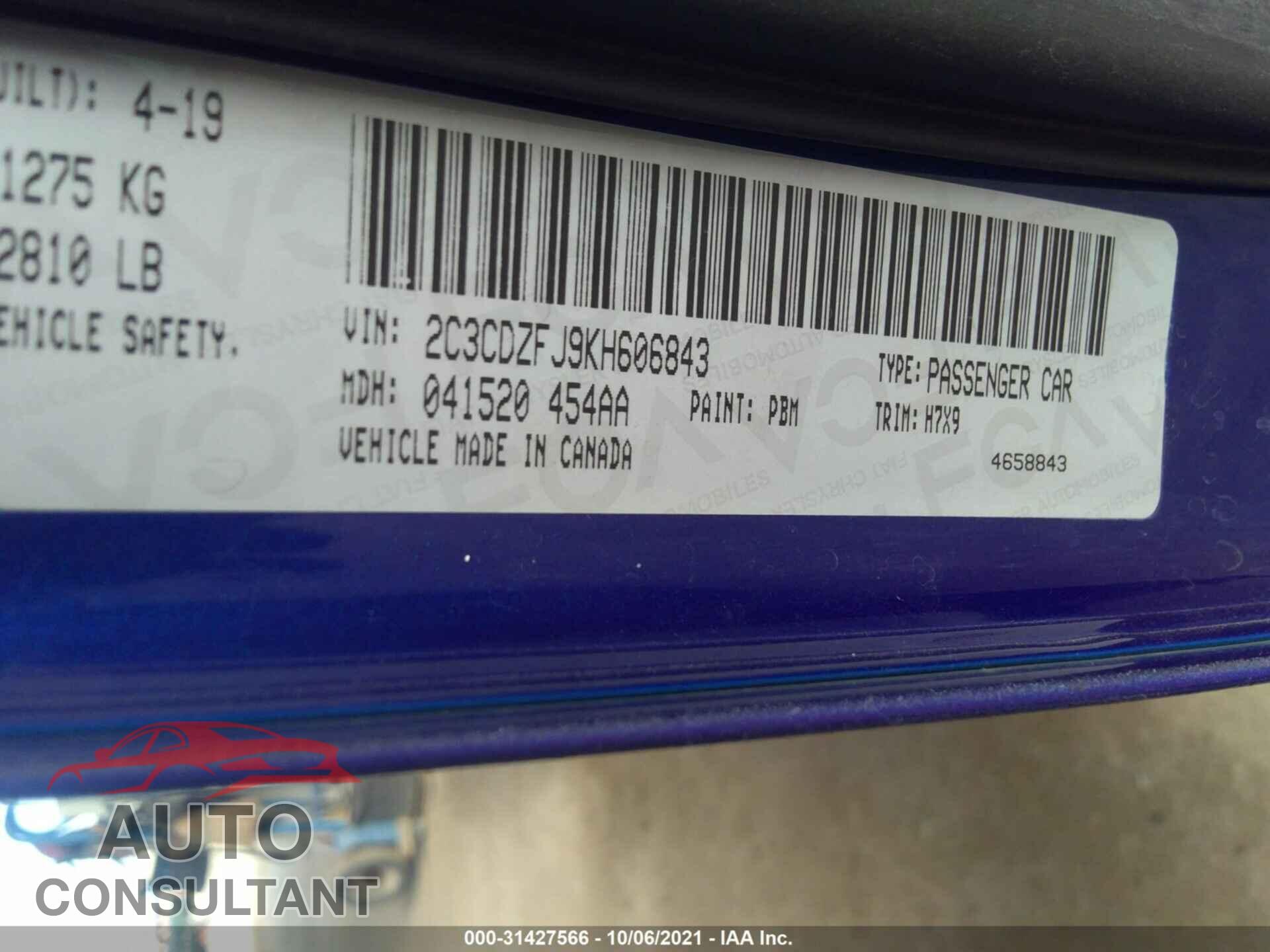 DODGE CHALLENGER 2019 - 2C3CDZFJ9KH606843
