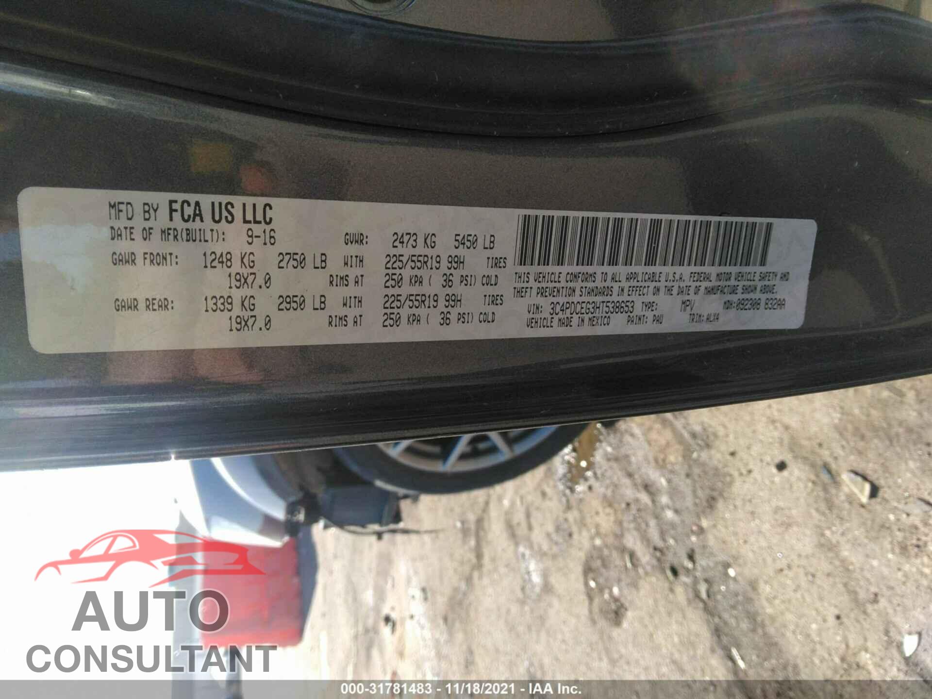 DODGE JOURNEY 2017 - 3C4PDCEG3HT538653