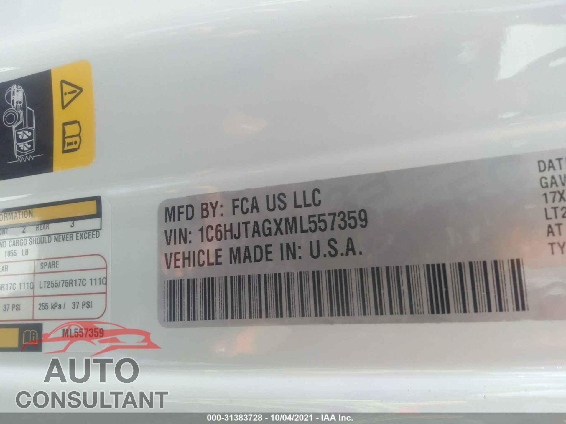 JEEP GLADIATOR 2021 - 1C6HJTAGXML557359