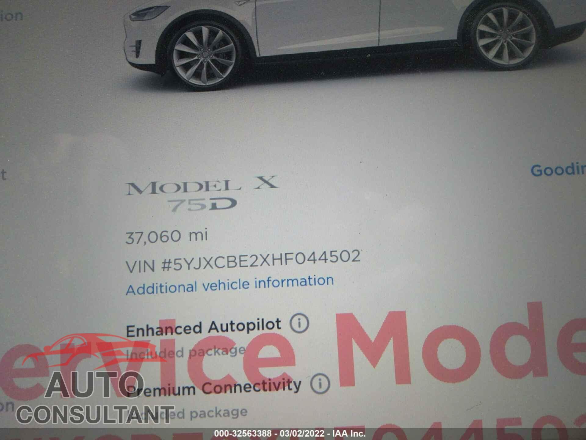 TESLA MODEL X 2017 - 5YJXCBE2XHF044502