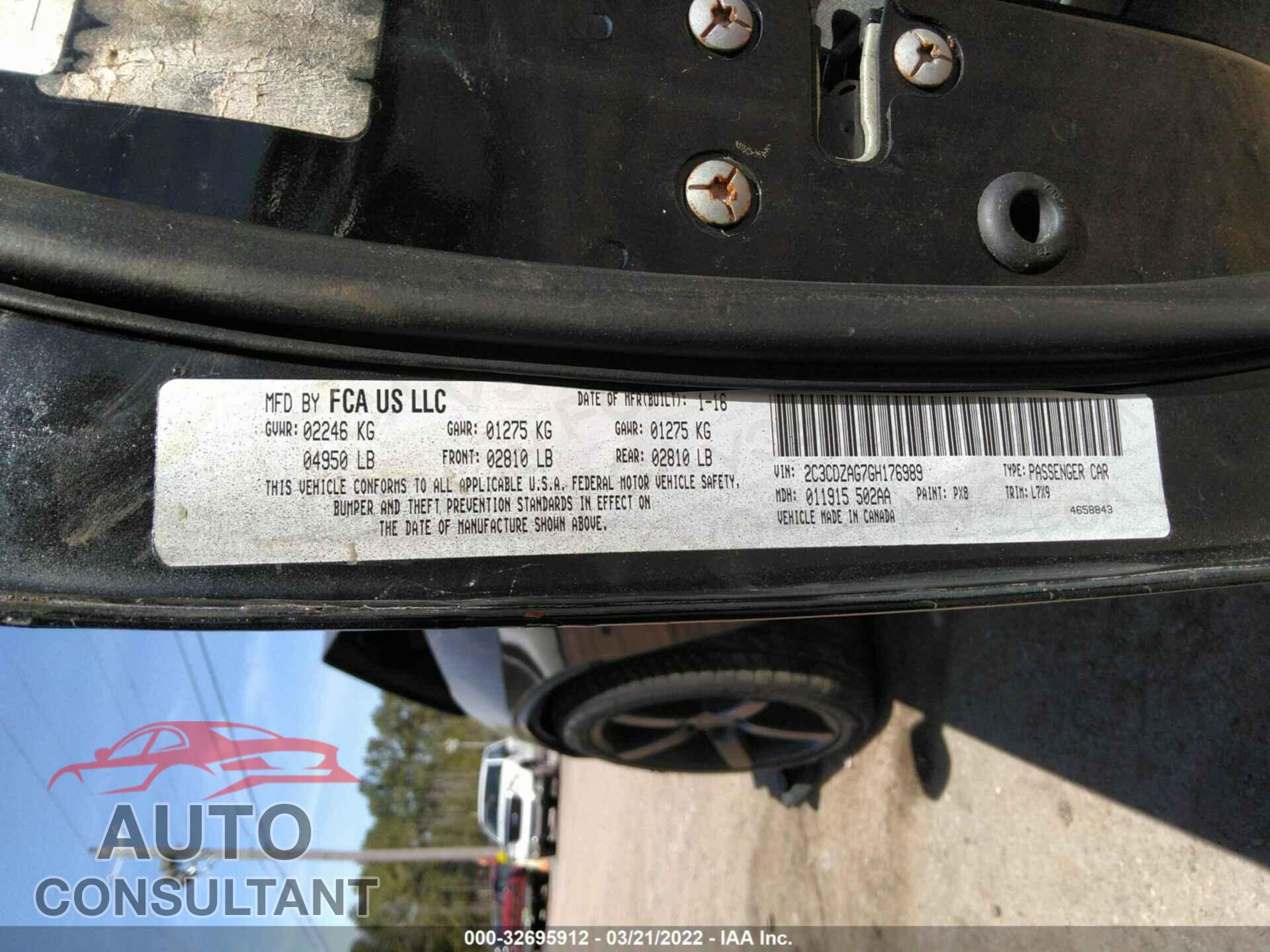 DODGE CHALLENGER 2016 - 2C3CDZAG7GH176989
