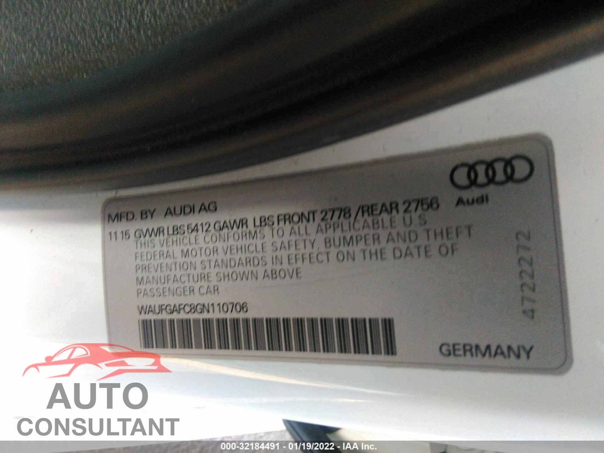 AUDI A6 2016 - WAUFGAFC8GN110706