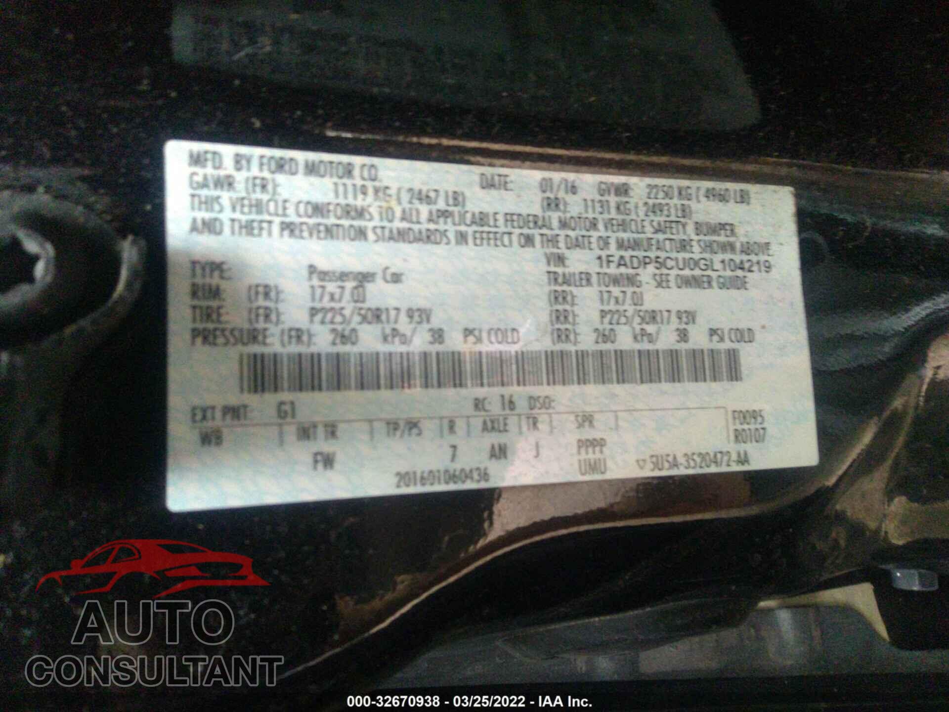 FORD C-MAX ENERGI 2016 - 1FADP5CU0GL104219