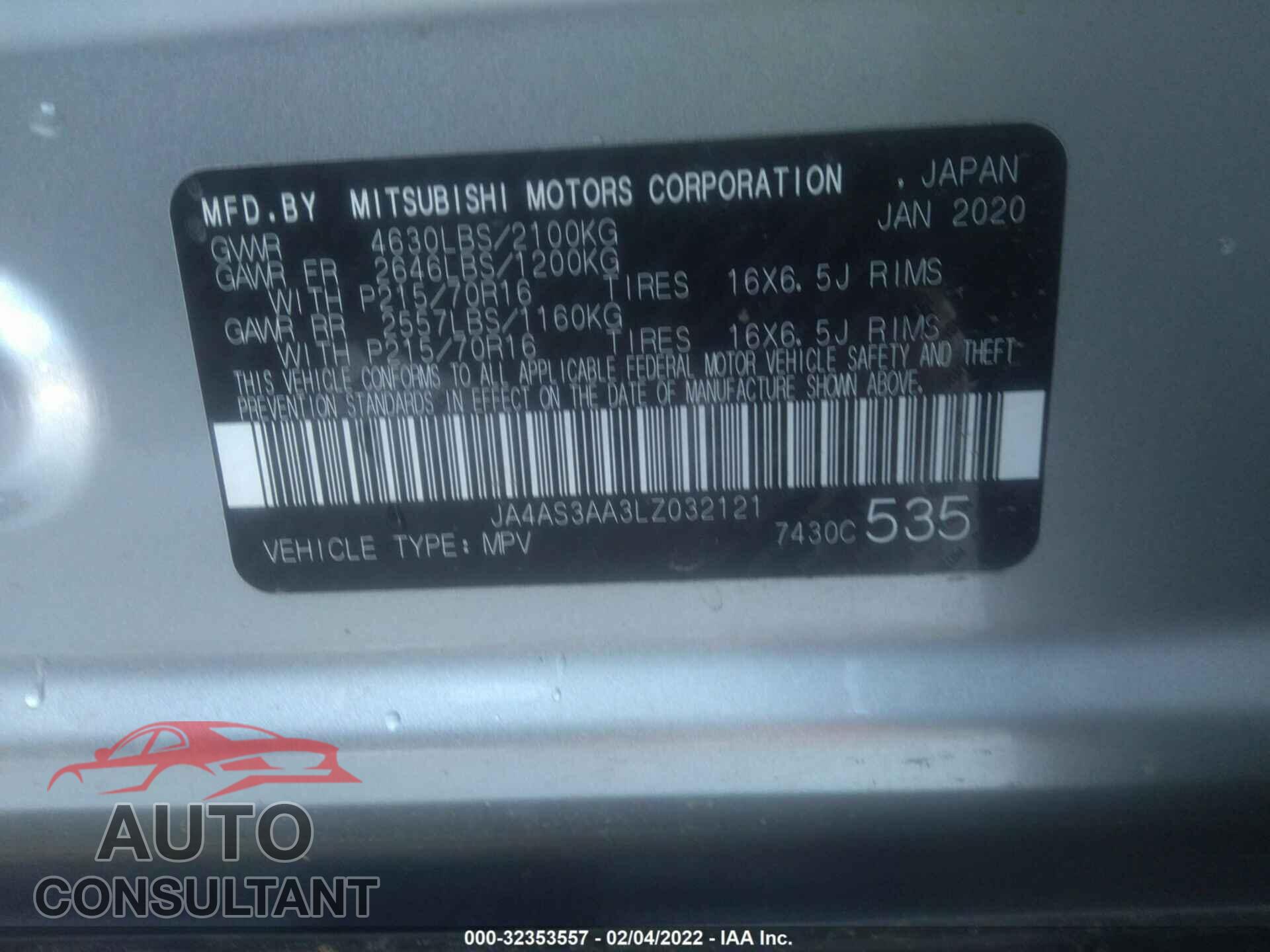 MITSUBISHI ECLIPSE CROSS 2020 - JA4AS3AA3LZ032121