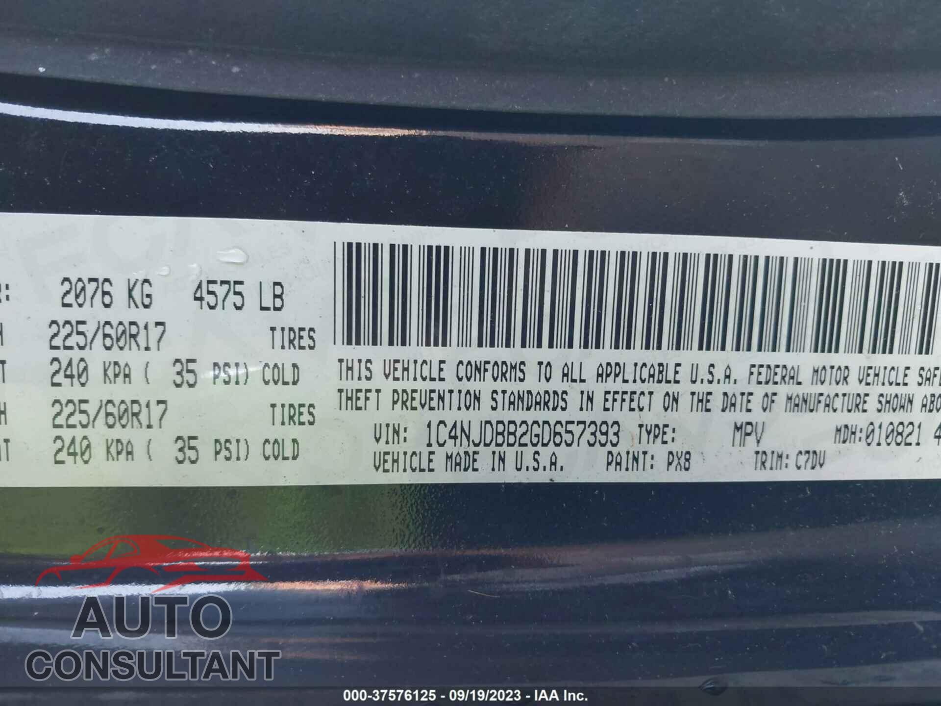 JEEP COMPASS 2016 - 1C4NJDBB2GD657393