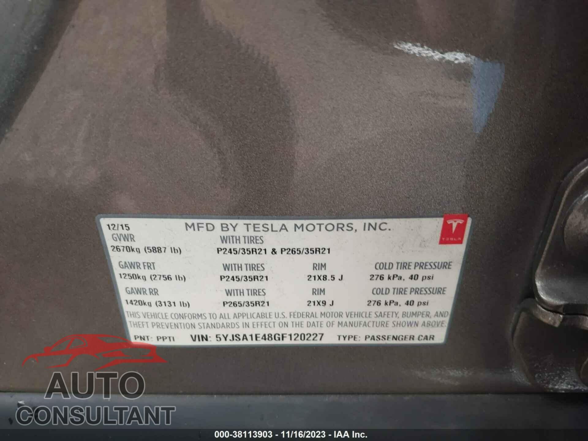TESLA MODEL S 2016 - 5YJSA1E48GF120227