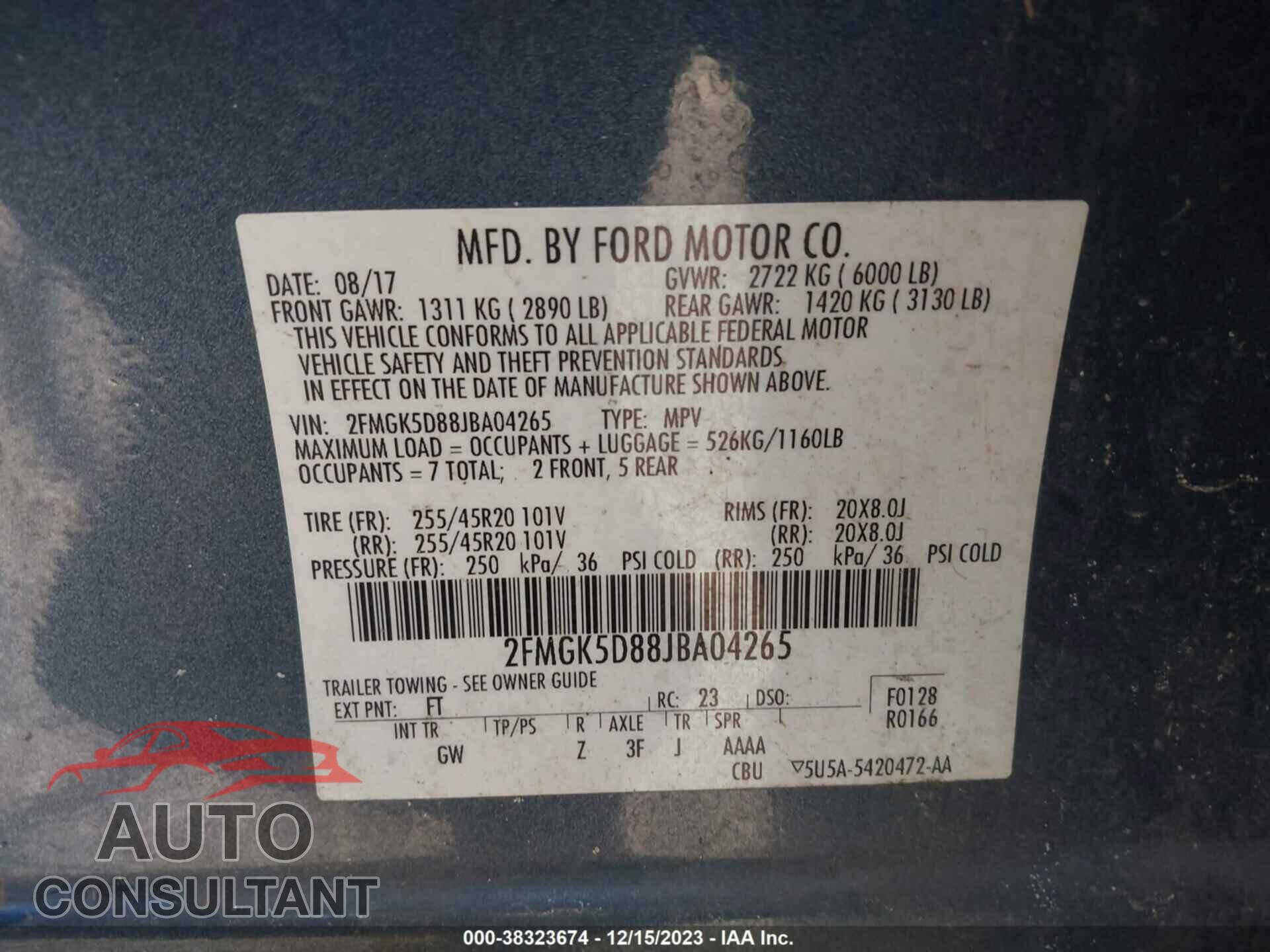 FORD FLEX 2018 - 2FMGK5D88JBA04265