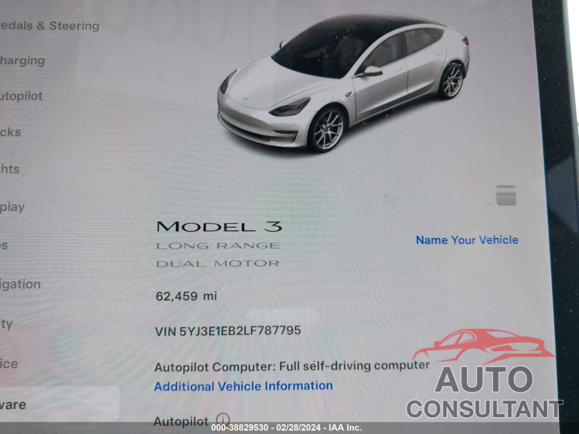 TESLA MODEL 3 2020 - 5YJ3E1EB2LF787795