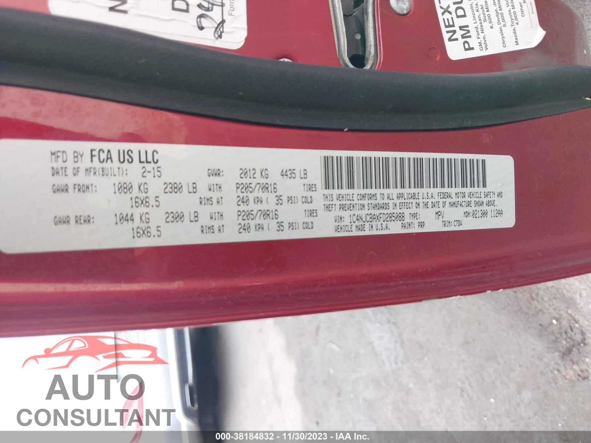 JEEP COMPASS 2015 - 1C4NJCBAXFD285088