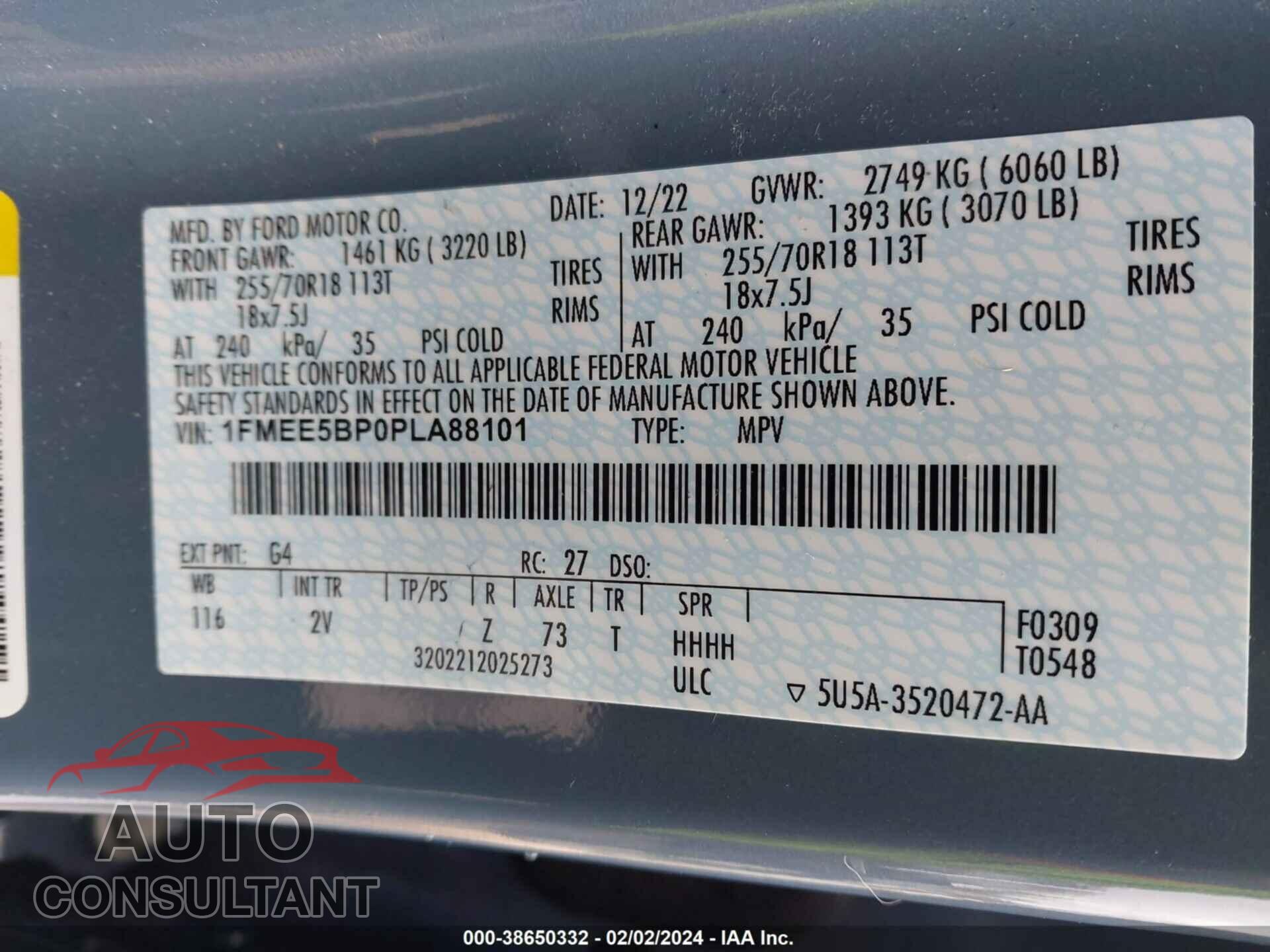 FORD BRONCO 2023 - 1FMEE5BP0PLA88101