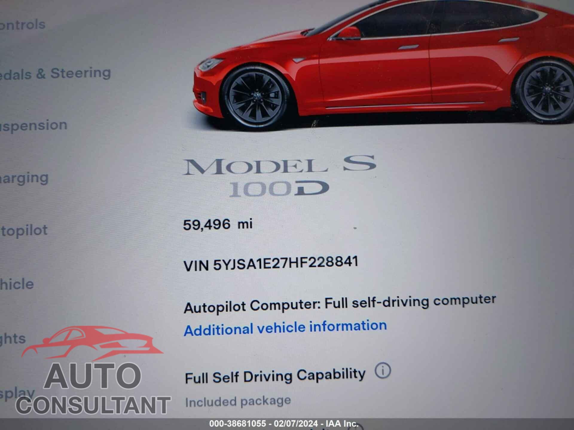 TESLA MODEL S 2017 - 5YJSA1E27HF228841