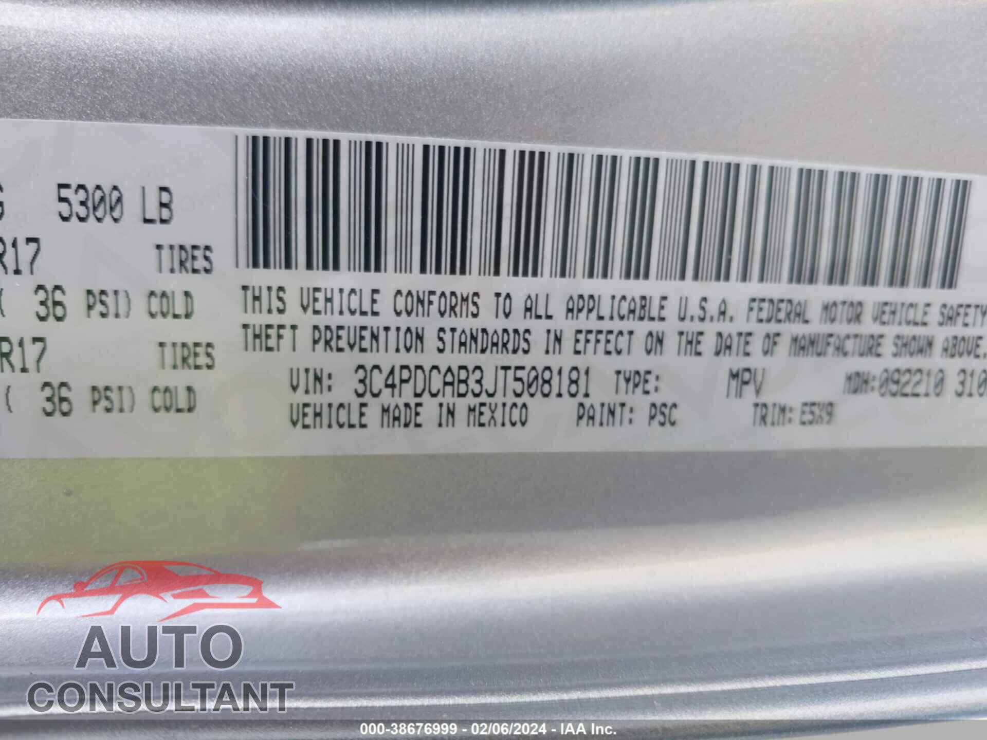 DODGE JOURNEY 2018 - 3C4PDCAB3JT508181