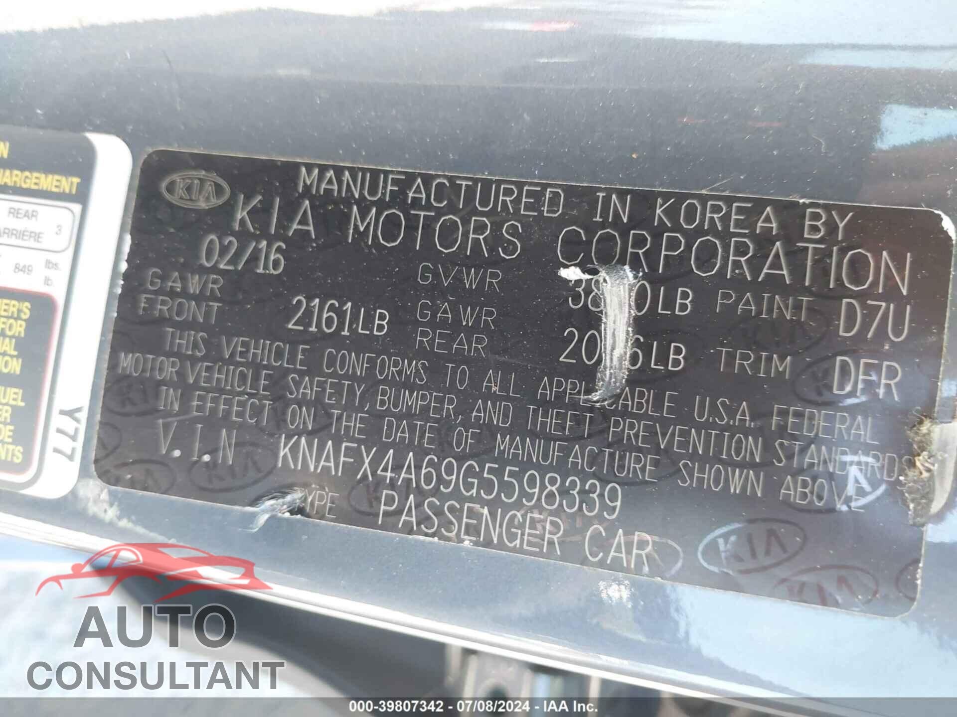 KIA FORTE 2016 - KNAFX4A69G5598339