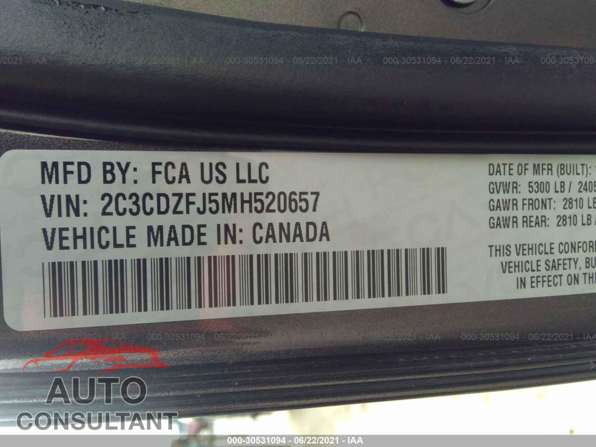 DODGE CHALLENGER 2021 - 2C3CDZFJ5MH520657