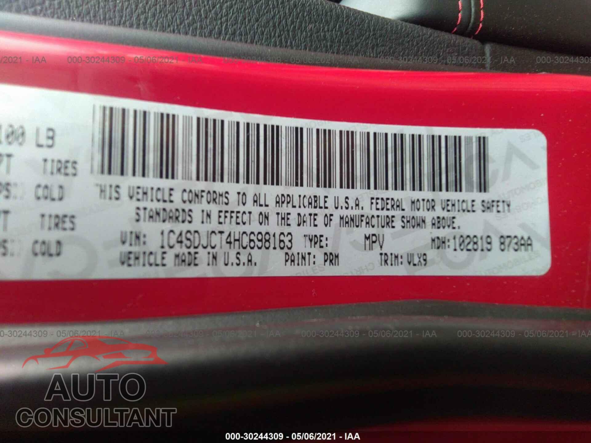 DODGE DURANGO 2017 - 1C4SDJCT4HC698163