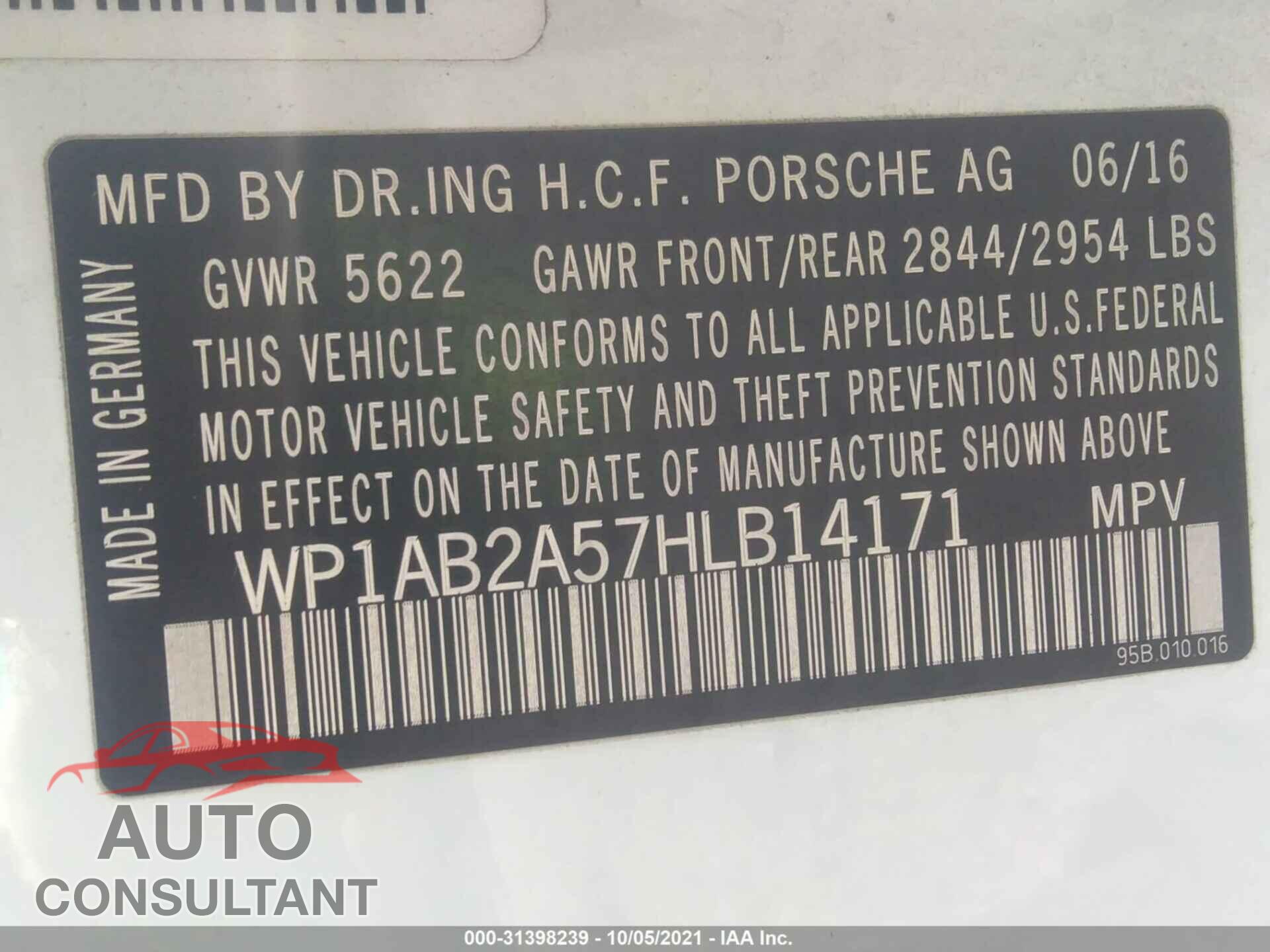 PORSCHE MACAN 2017 - WP1AB2A57HLB14171