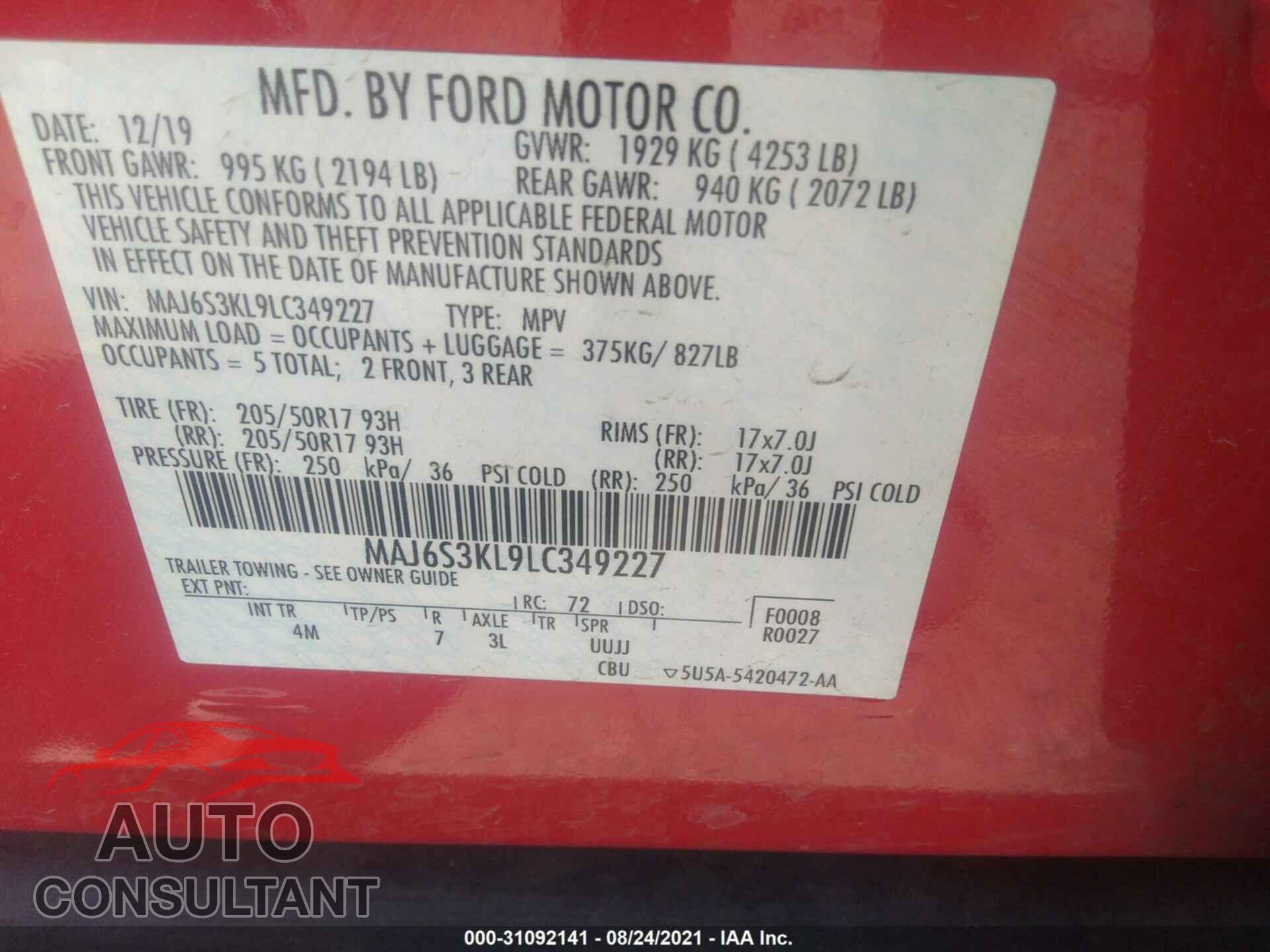 FORD ECOSPORT 2020 - MAJ6S3KL9LC349227