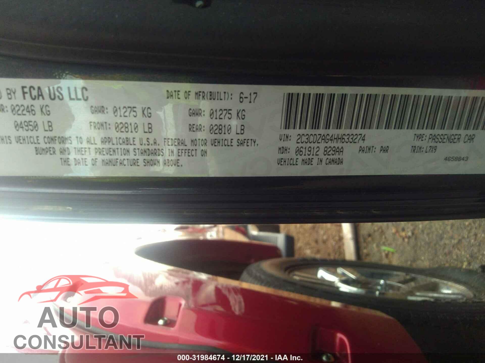 DODGE CHALLENGER 2017 - 2C3CDZAG4HH633274