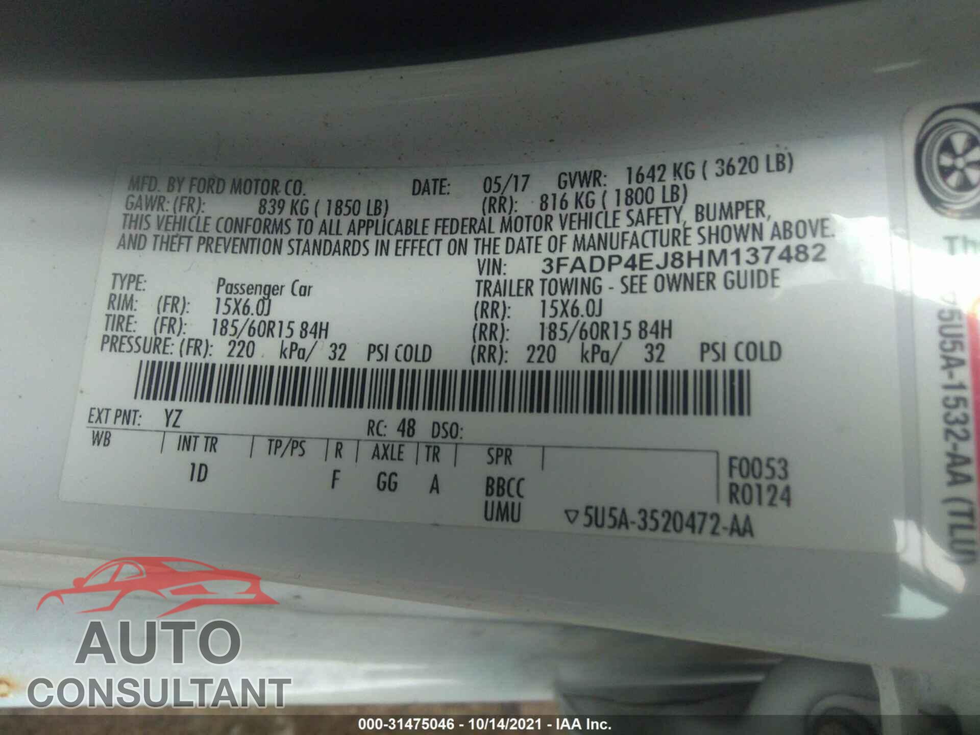 FORD FIESTA 2017 - 3FADP4EJ8HM137482