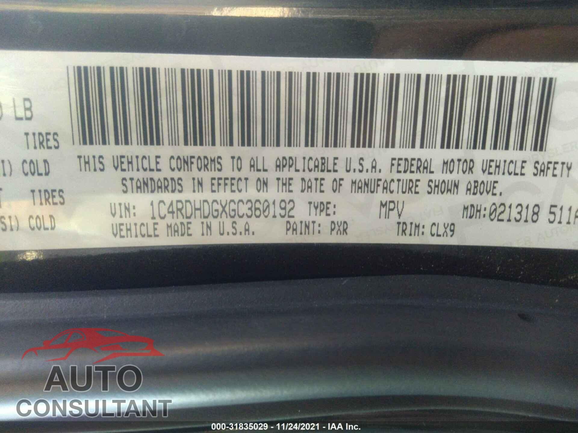 DODGE DURANGO 2016 - 1C4RDHDGXGC360192