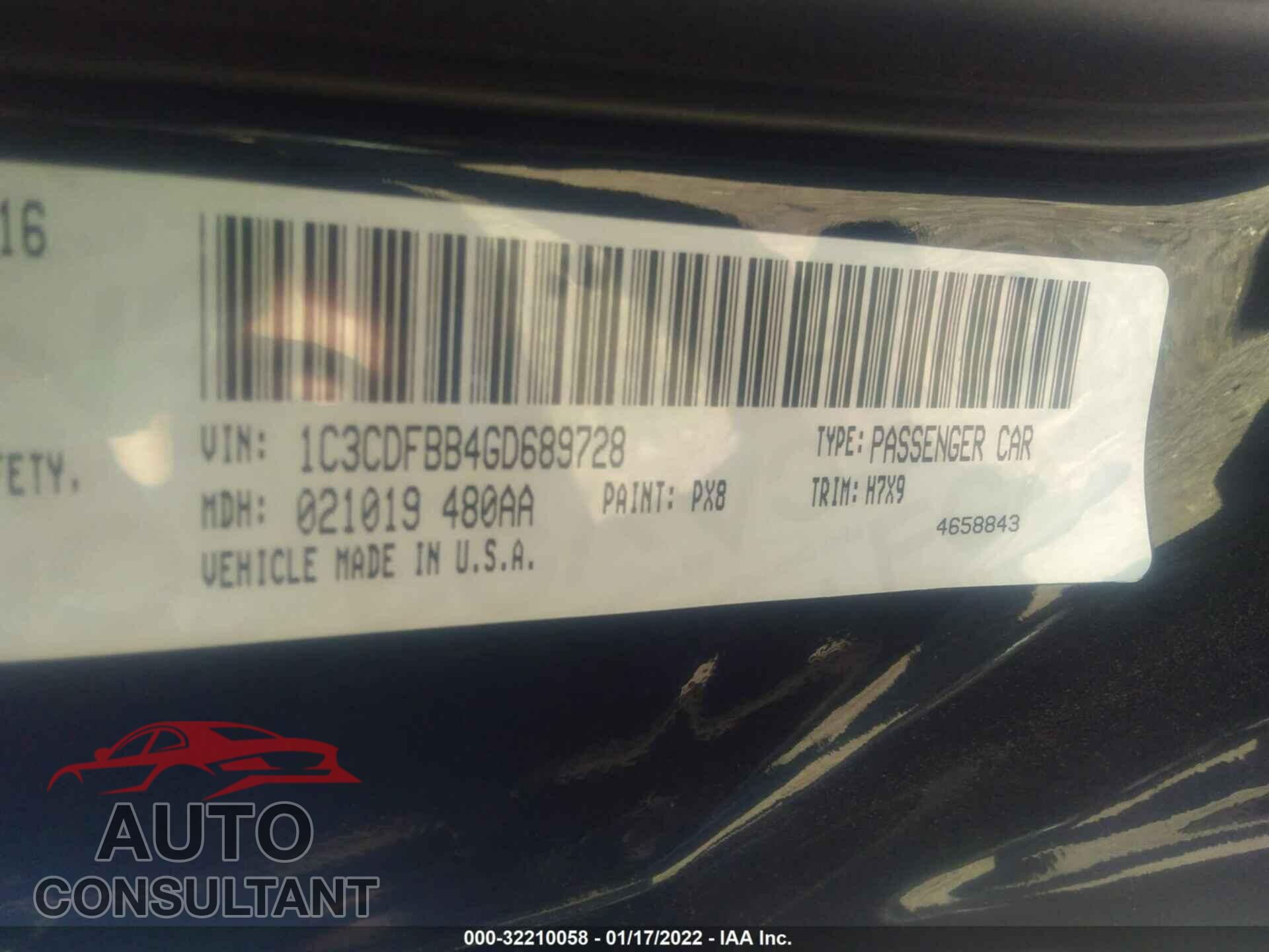 DODGE DART 2016 - 1C3CDFBB4GD689728